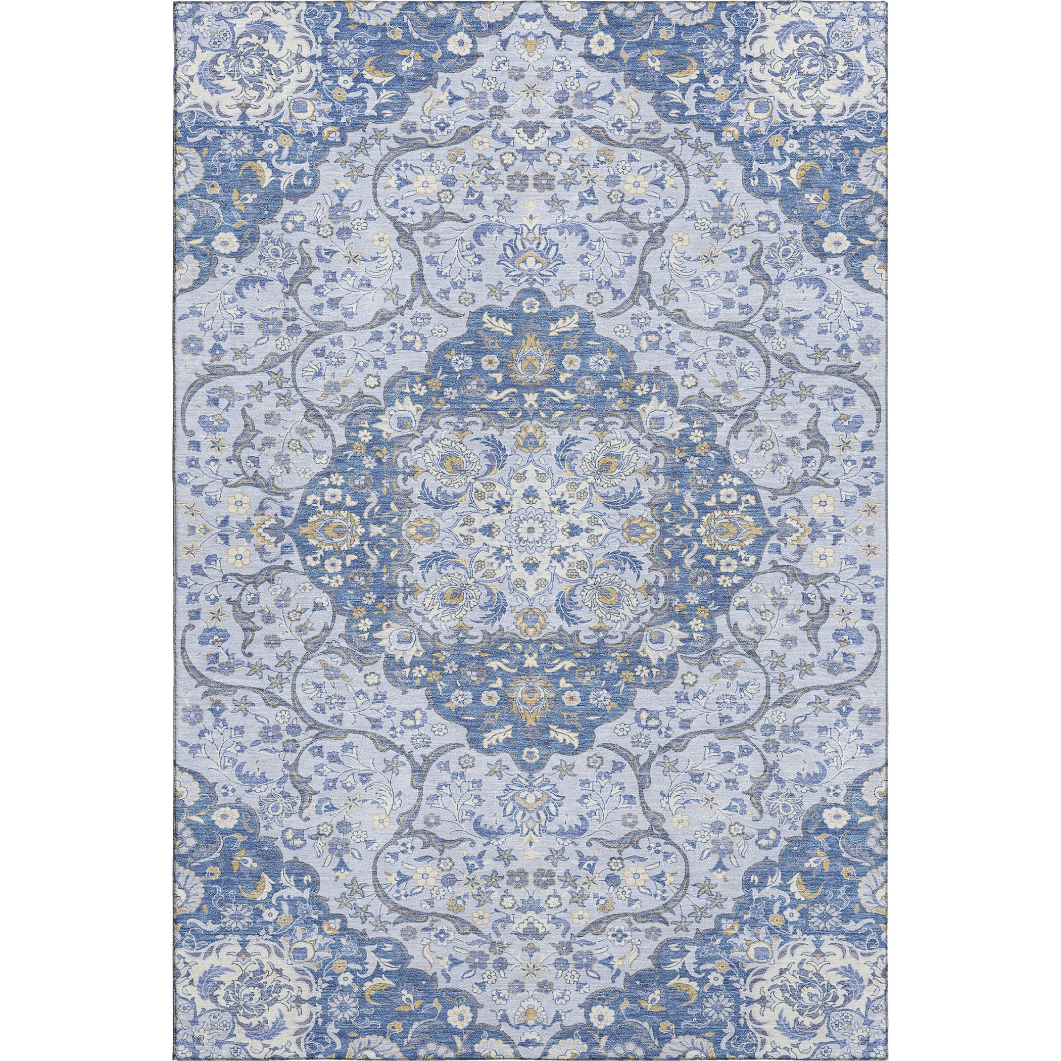 Cairo Machine Washable Traditional Blue Rug 2'6" x 3'10" #shape_Rectangle