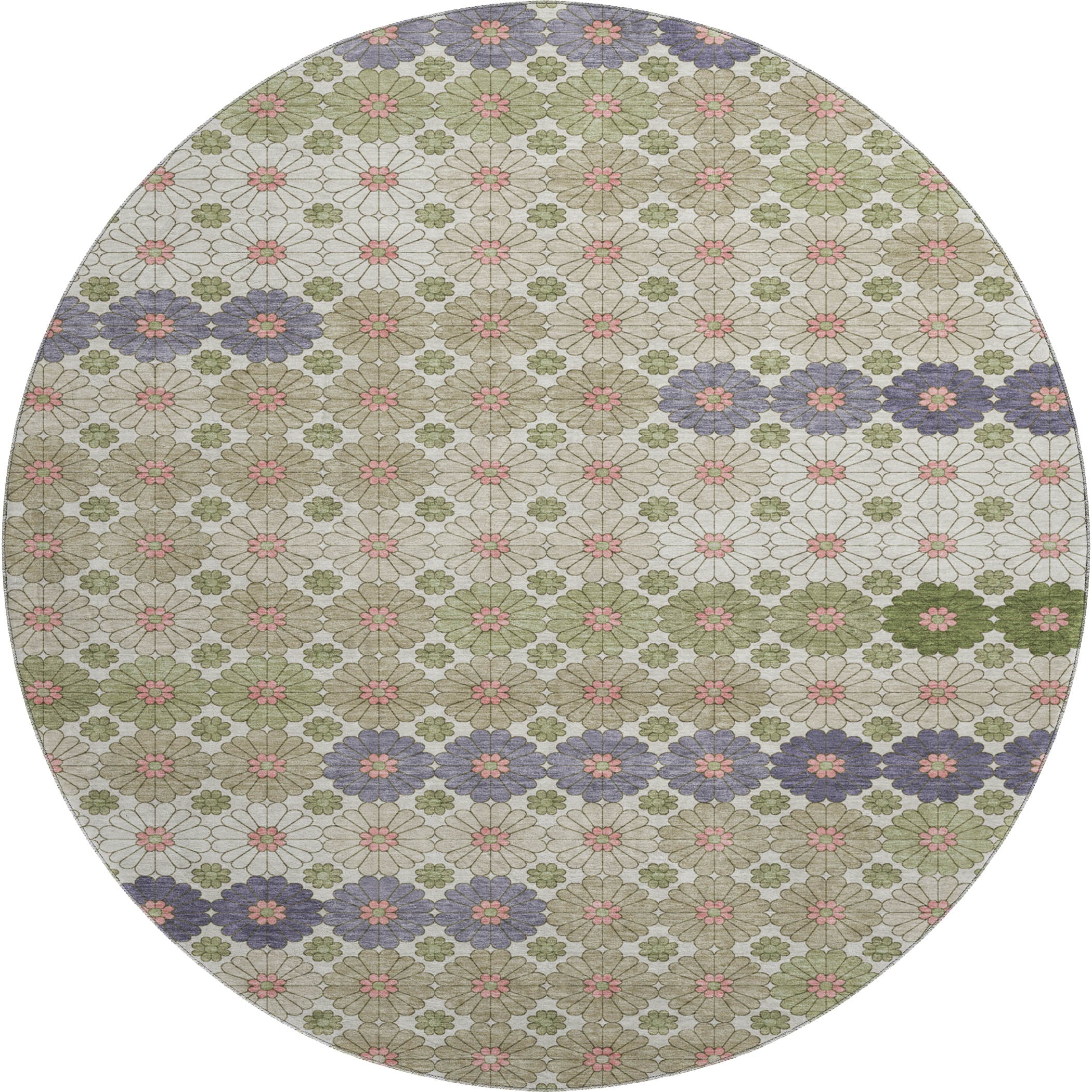 Baku Machine Washable Transitional Aloe Green Rug 8' x 8' #shape_Round