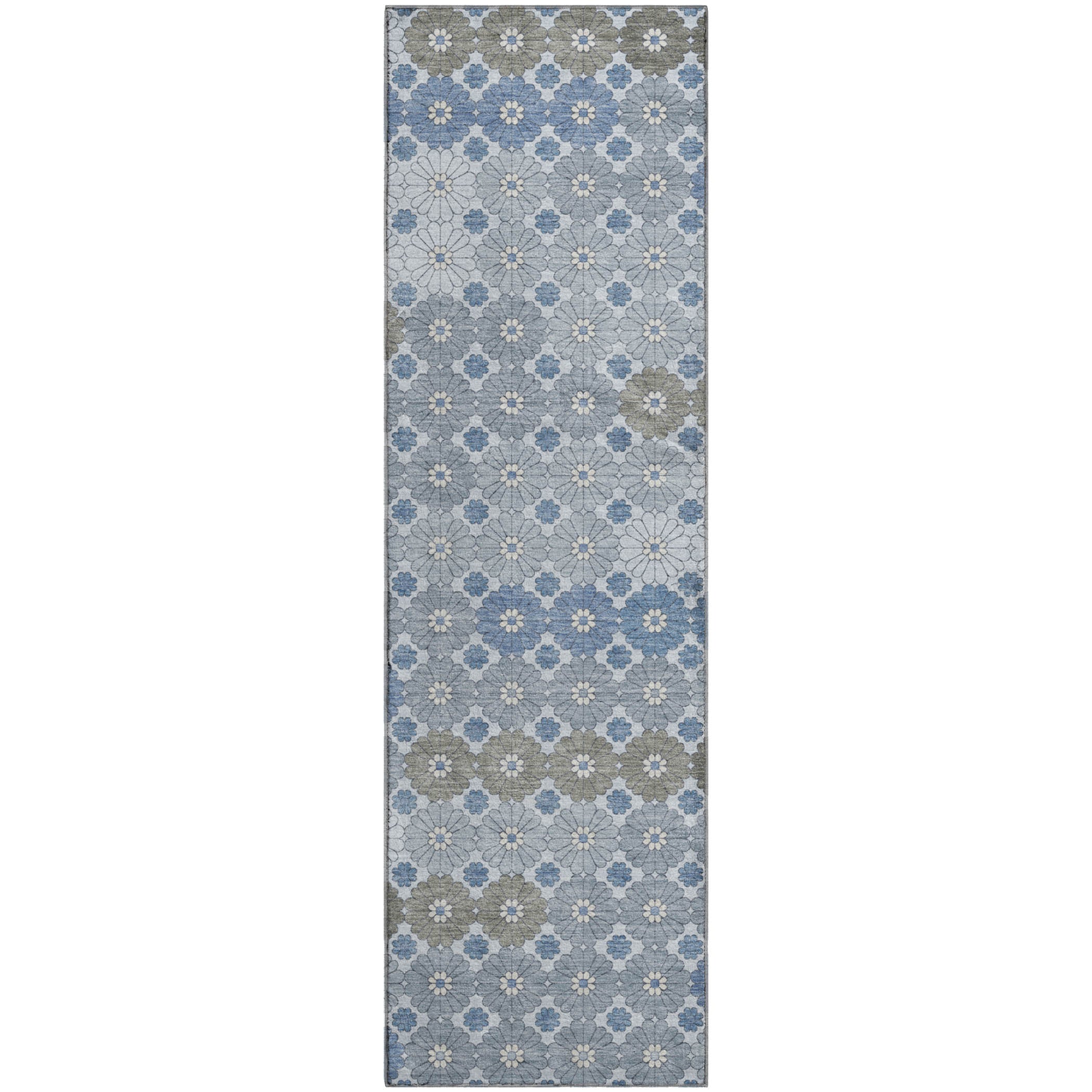Baku Machine Washable Transitional Denim Blue Rug 2'3" x 7'6" #shape_Runner