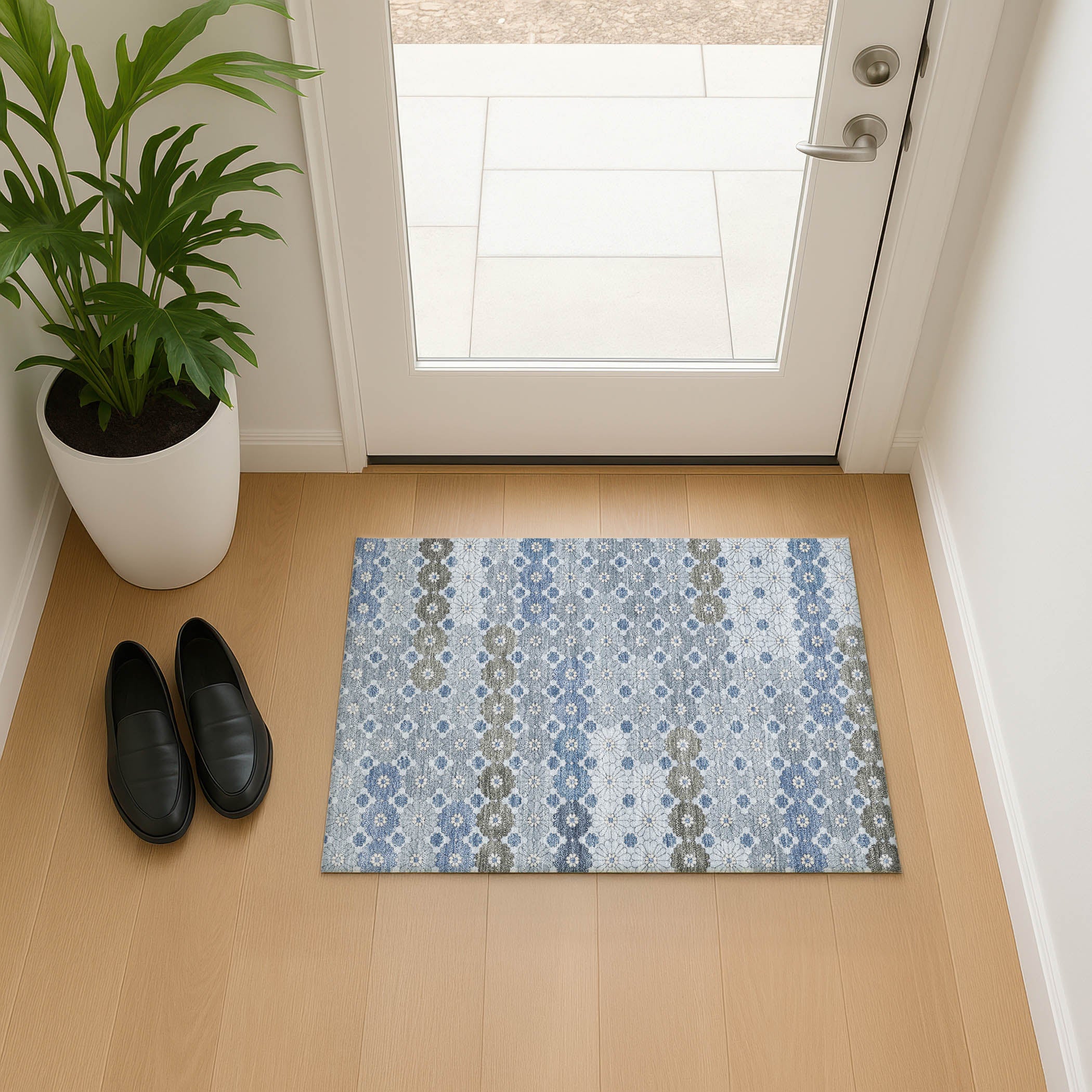 Baku Machine Washable Transitional Denim Blue Rug 1'8" x 2'6" #shape_Rectangle