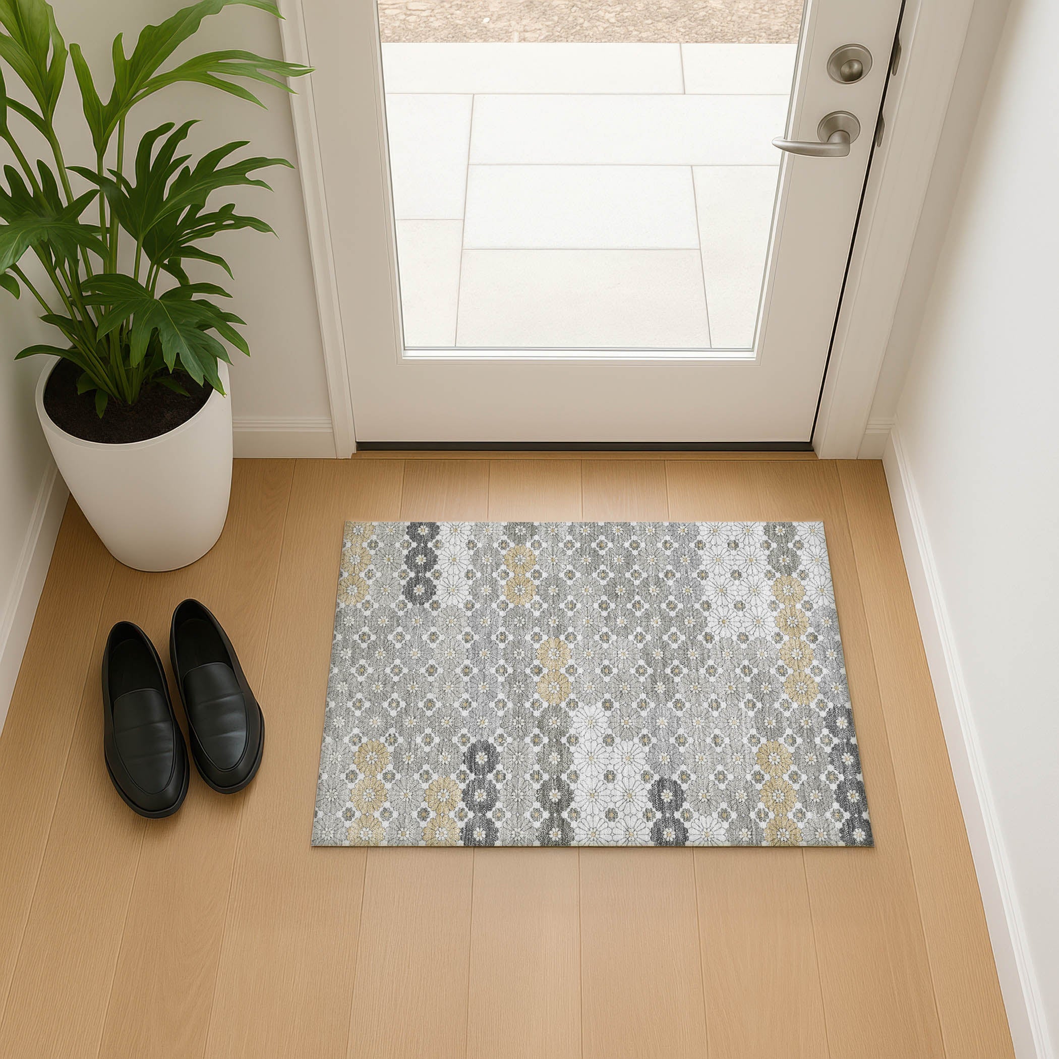 Baku Machine Washable Transitional Gray Rug 1'8" x 2'6" #shape_Rectangle