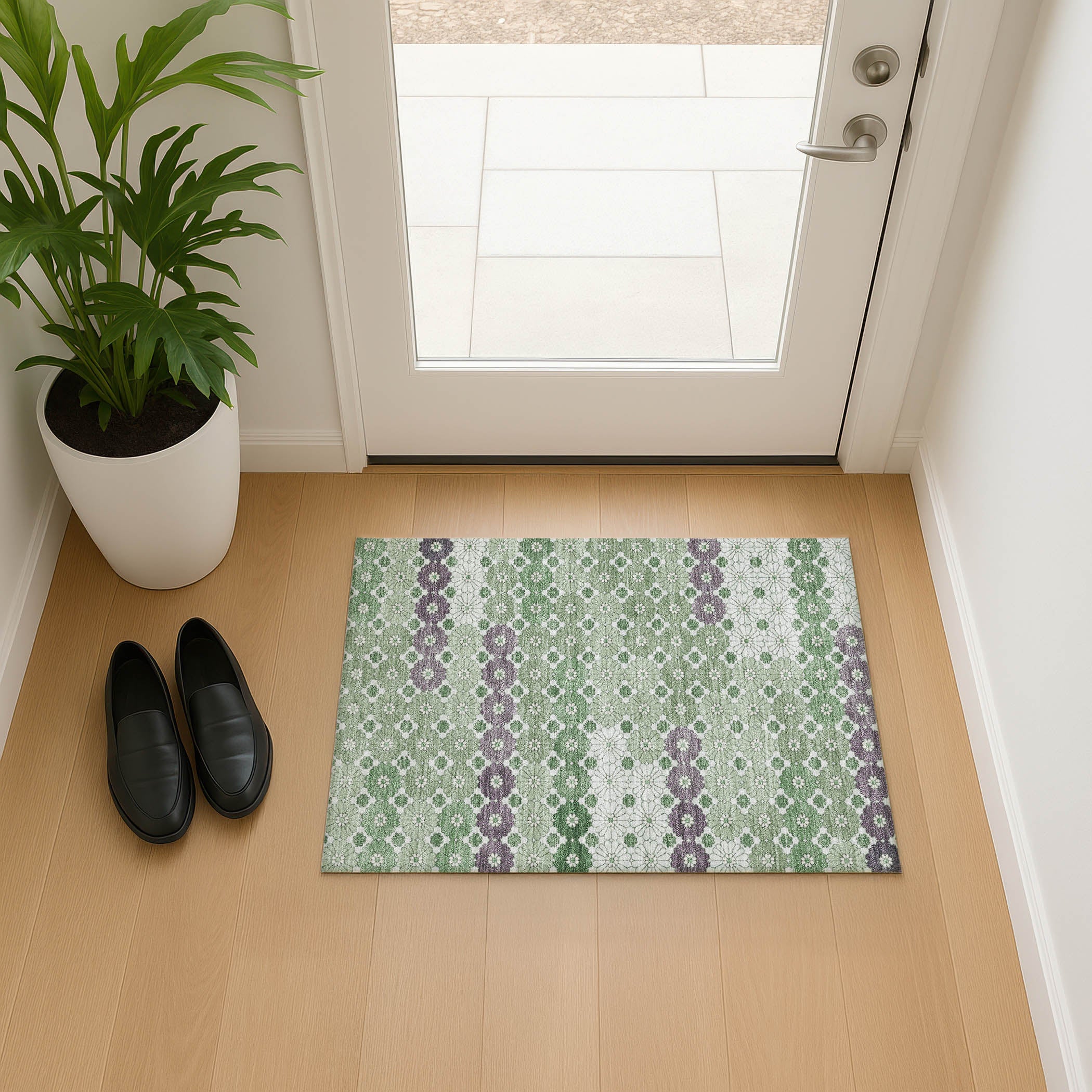 Baku Machine Washable Transitional Sage Green Rug 1'8" x 2'6" #shape_Rectangle