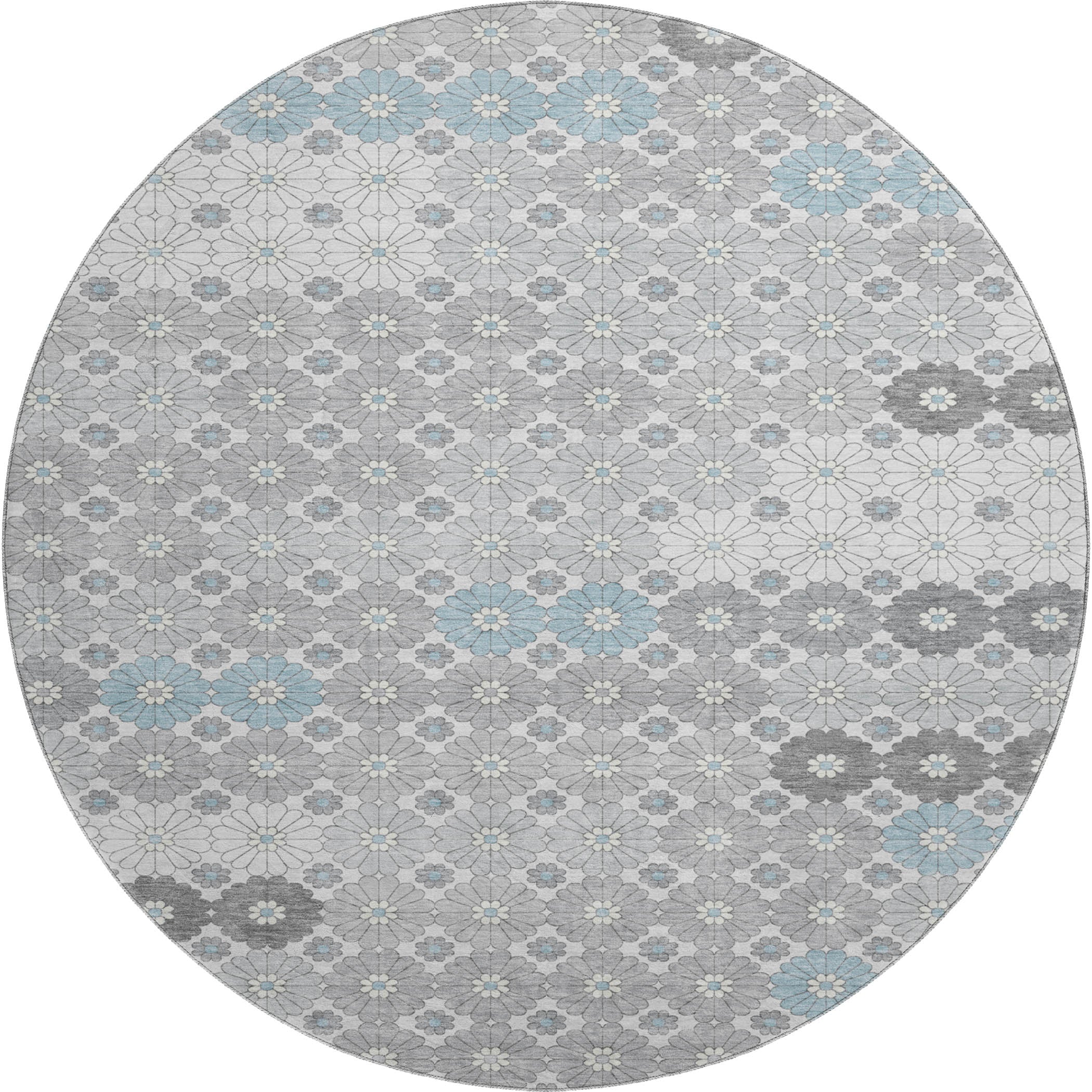 Baku Machine Washable Transitional Silver Gray Rug 8' x 8' #shape_Round