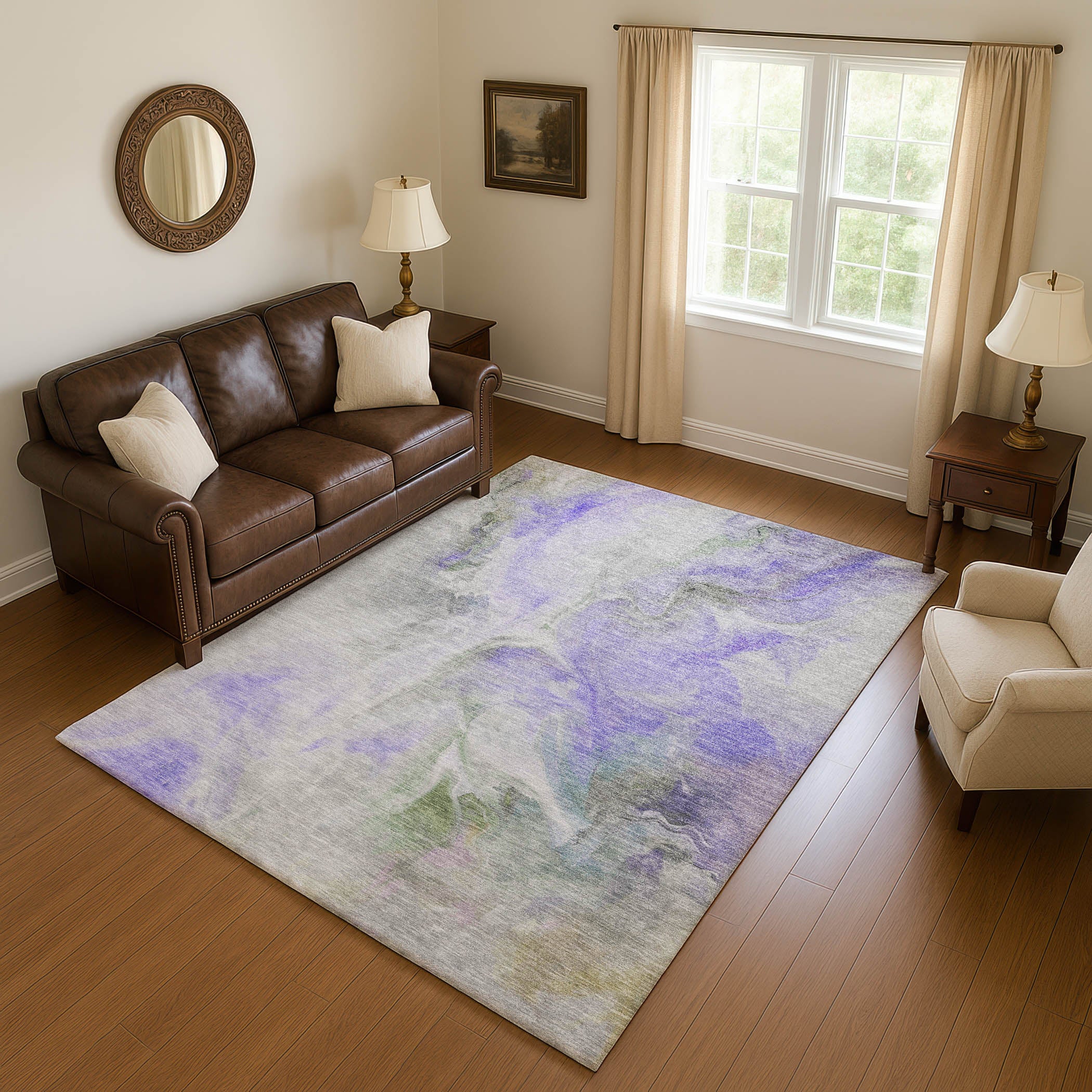 Oslo Machine Washable Transitional Lavender Purple Rug 2'6" x 3'10" #shape_Rectangle