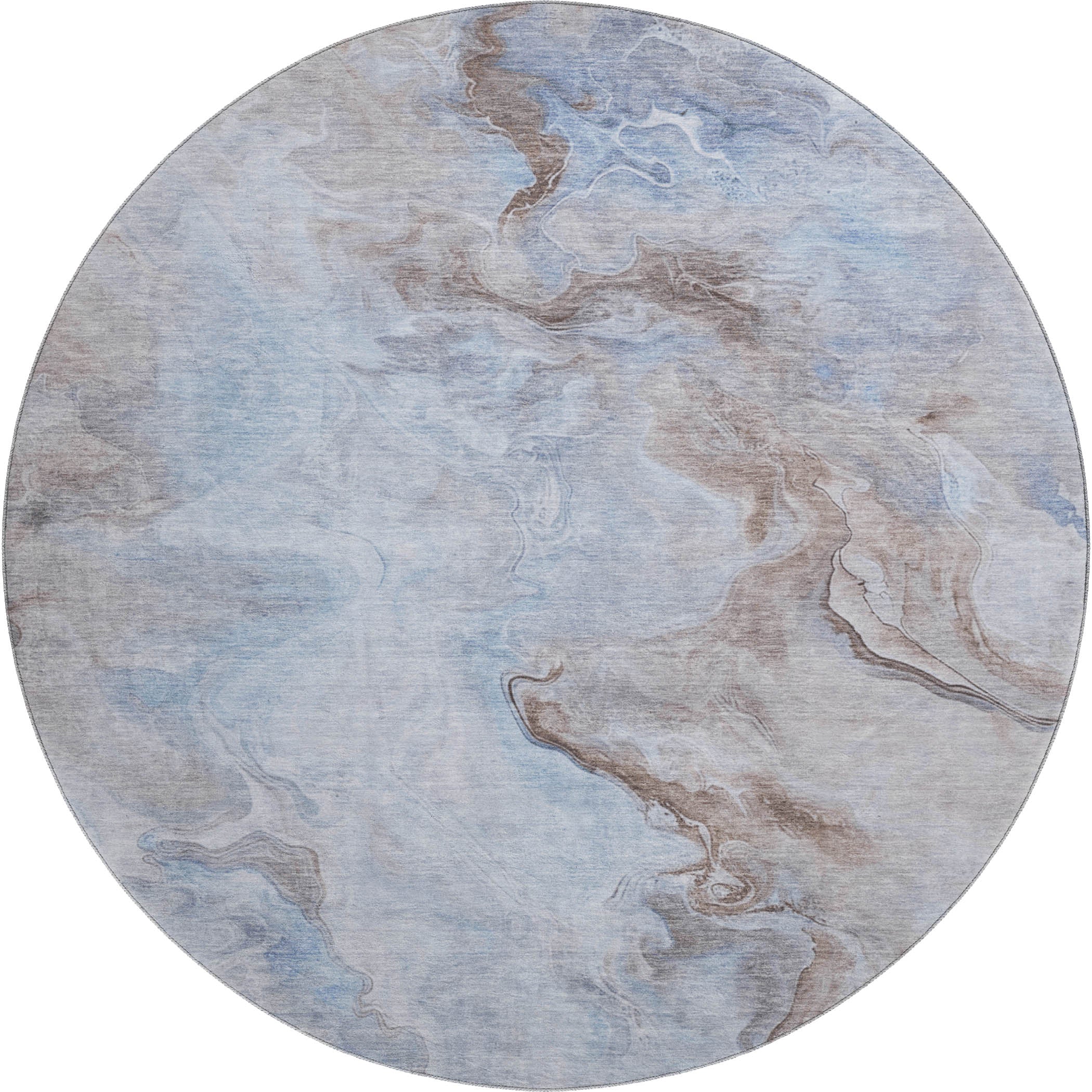 Lisbon Machine Washable Transitional Blue Rug 8' x 8' #shape_Round