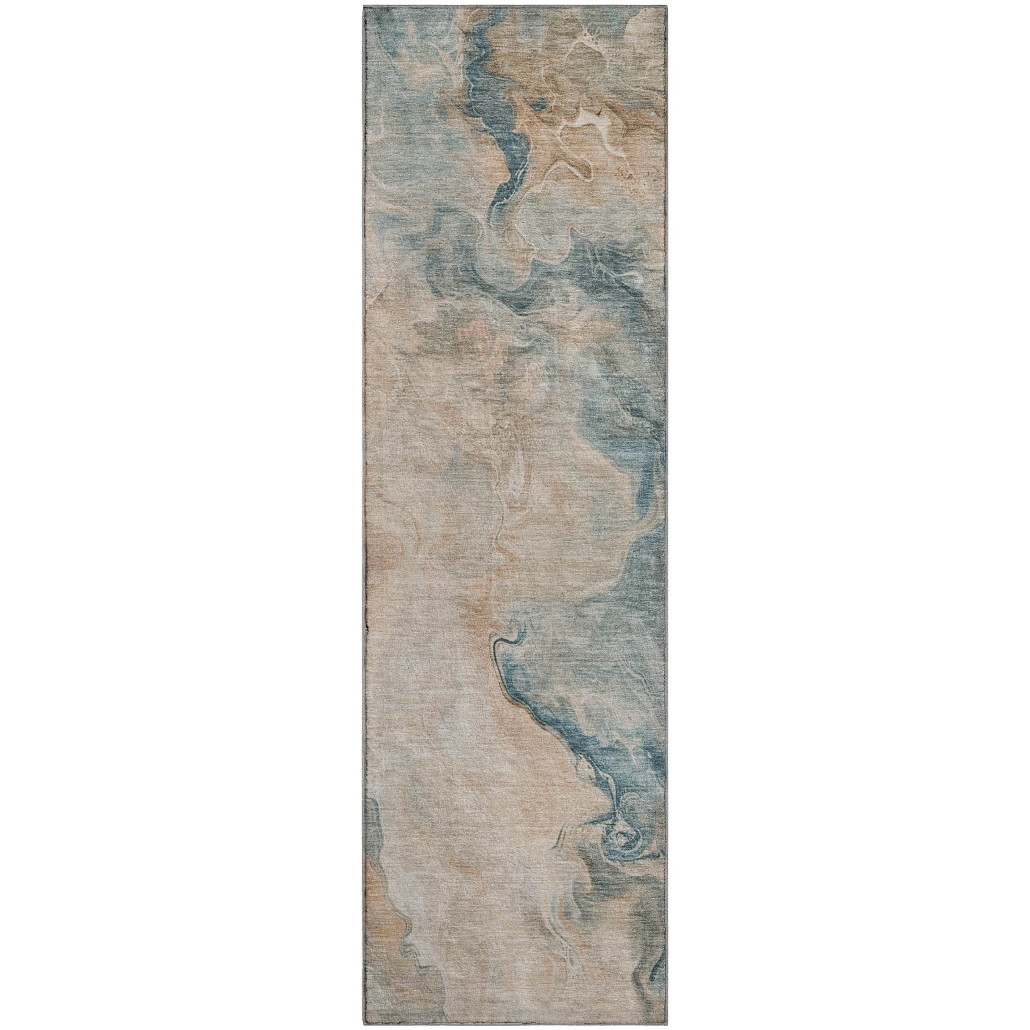 Lisbon Machine Washable Transitional Teal Rug 2'3" x 7'6" #shape_Runner