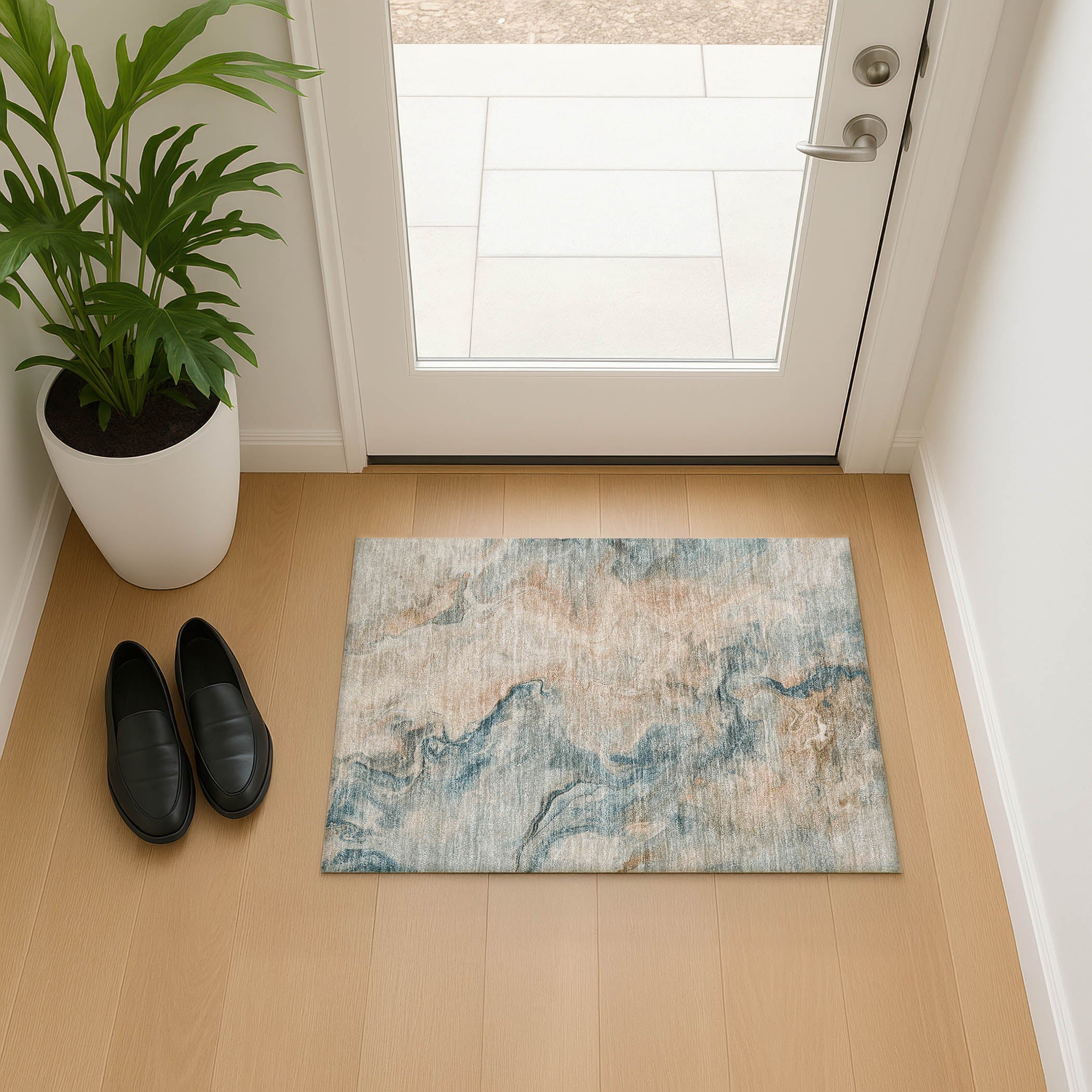 Lisbon Machine Washable Transitional Teal Rug 1'8" x 2'6" #shape_Rectangle