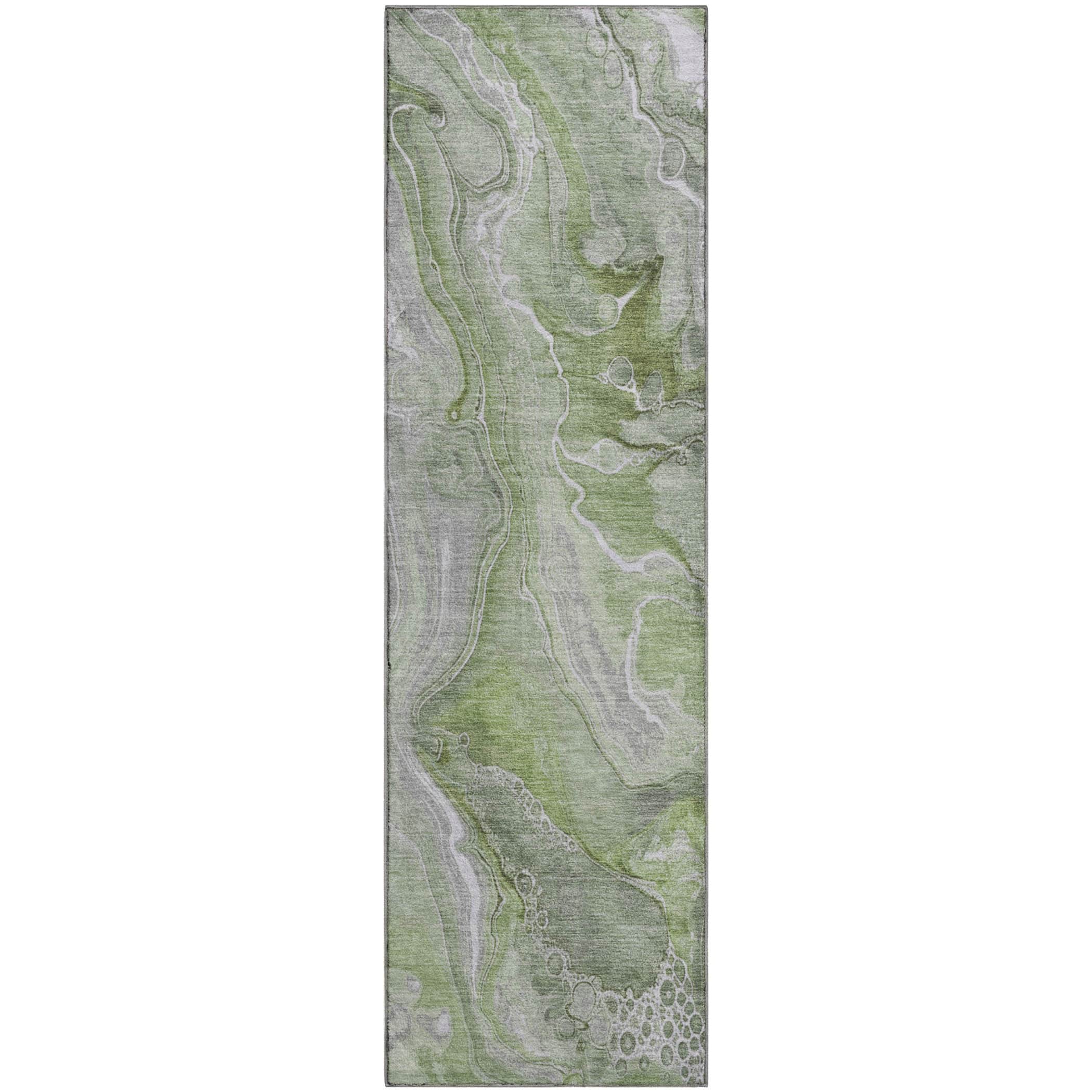 Kotor Machine Washable Transitional Aloe Green Rug 2'3" x 7'6" #shape_Runner