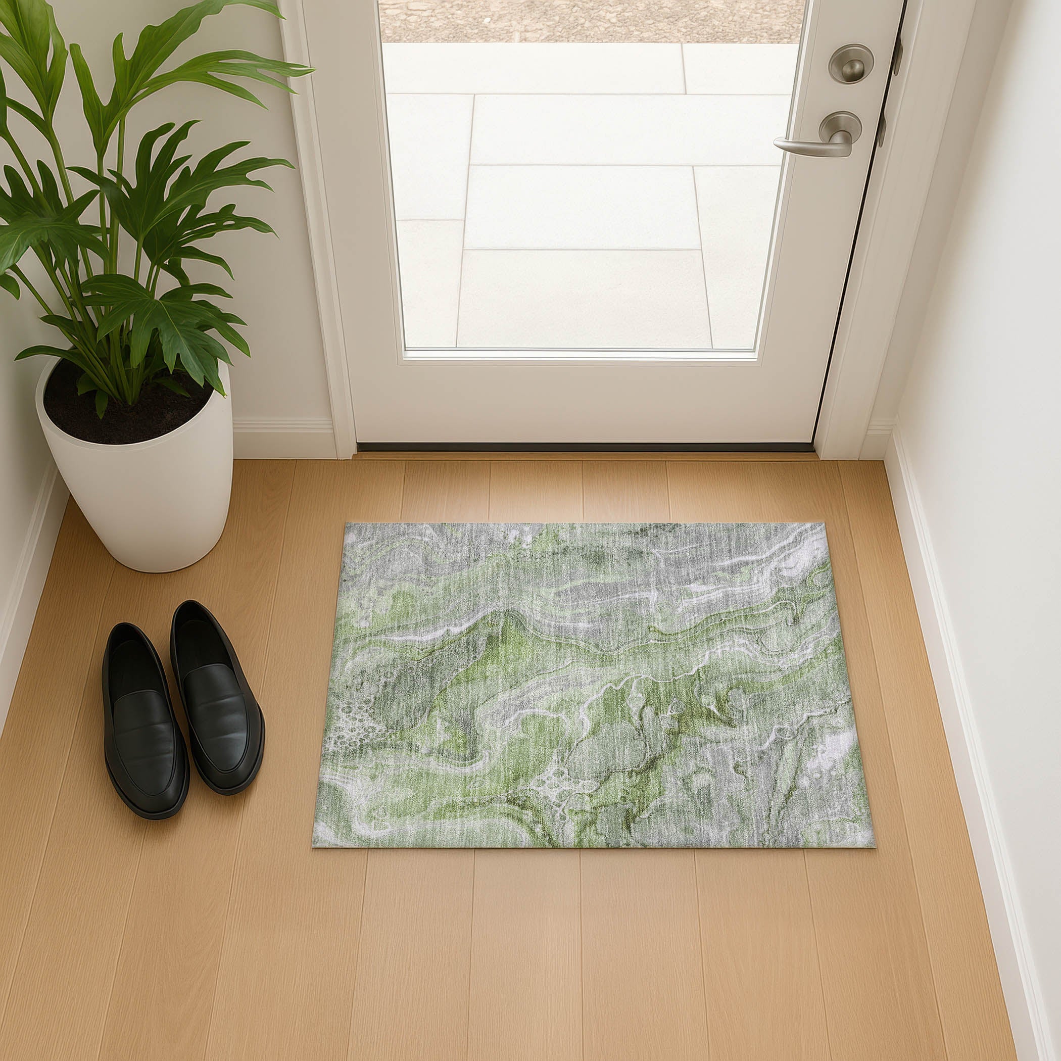 Kotor Machine Washable Transitional Aloe Green Rug 1'8" x 2'6" #shape_Rectangle