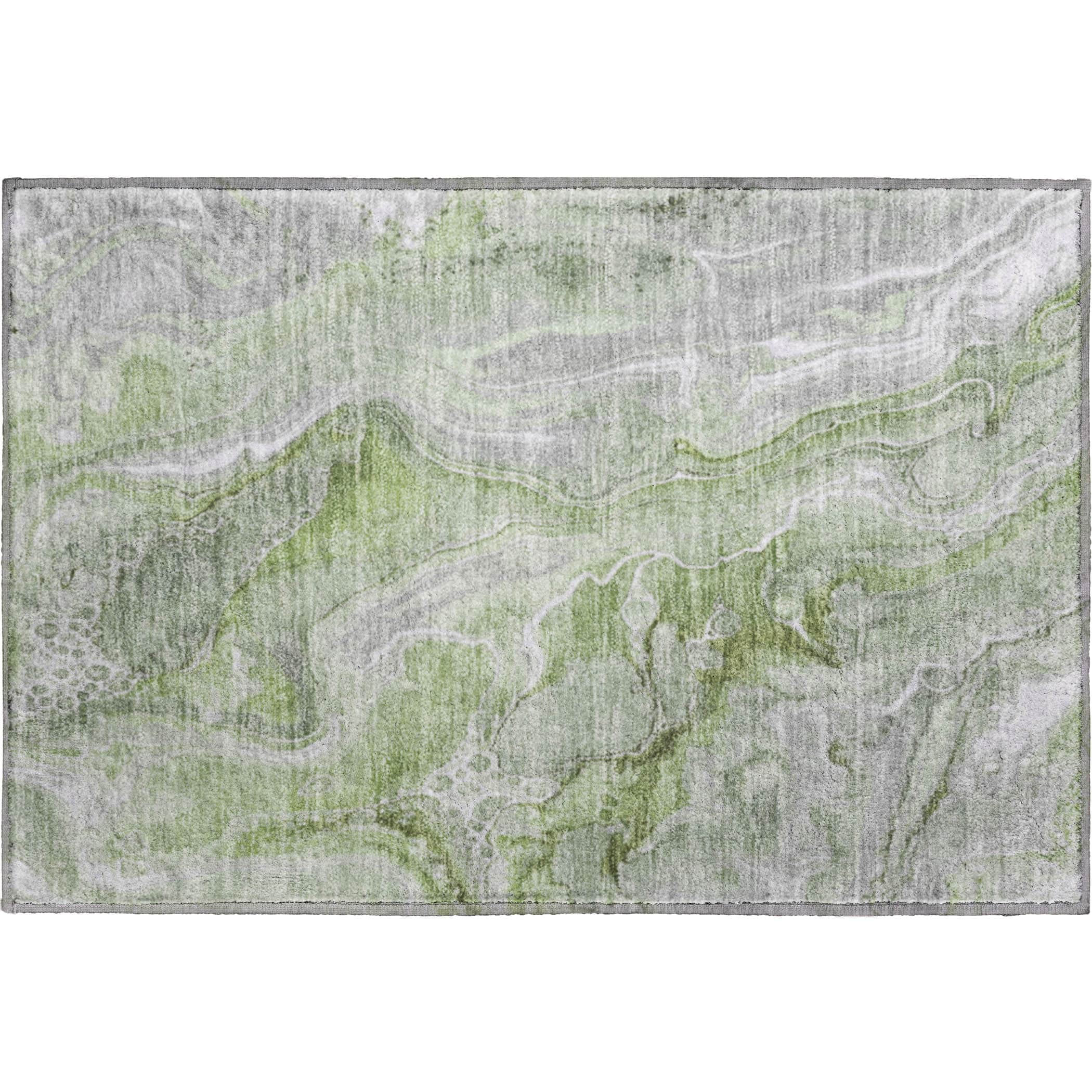 Kotor Machine Washable Transitional Aloe Green Rug 1'8" x 2'6" #shape_Rectangle