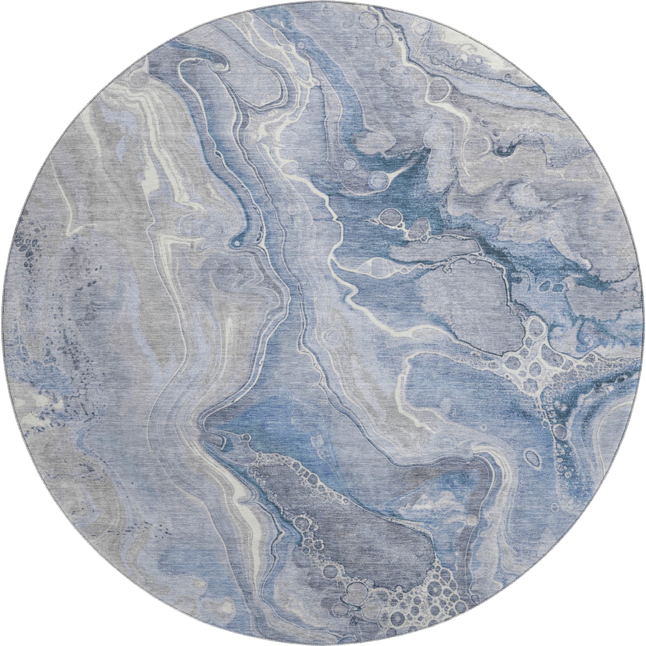 Kotor Machine Washable Transitional Denim Blue Rug 8' x 8' #shape_Round