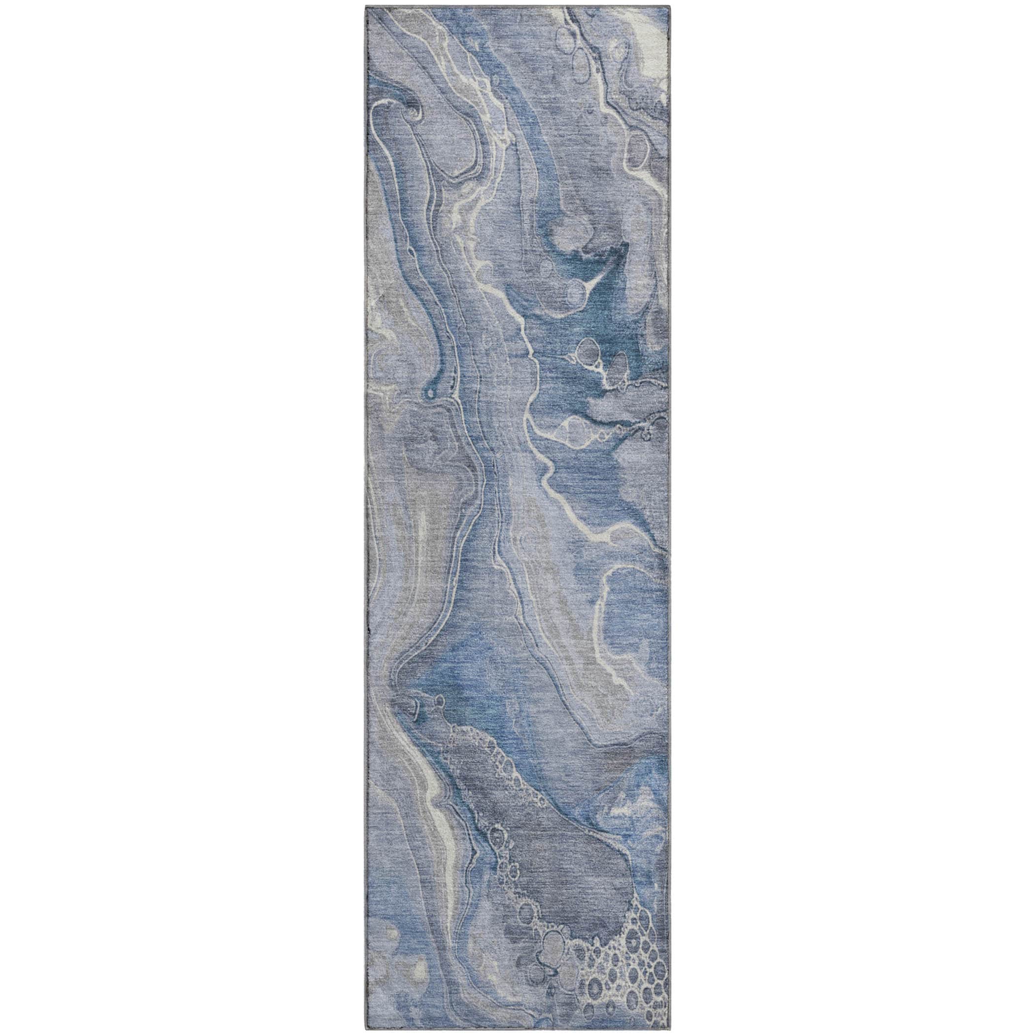Kotor Machine Washable Transitional Denim Blue Rug 2'3" x 7'6" #shape_Runner