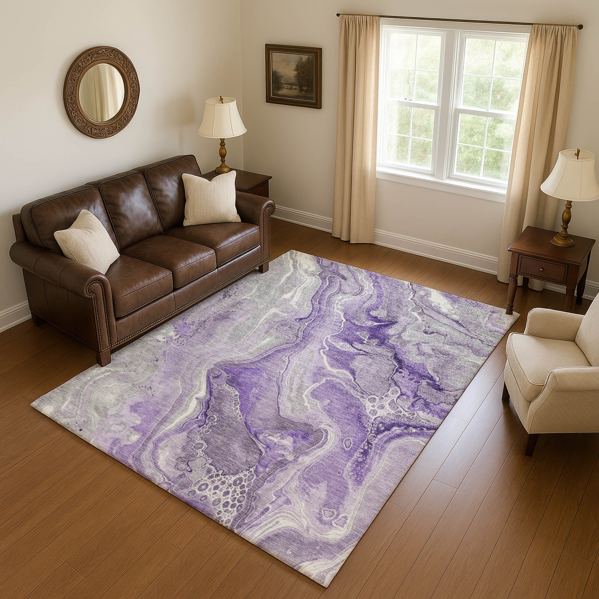 Kotor Machine Washable Transitional Purple Rug 2'6" x 3'10" #shape_Rectangle