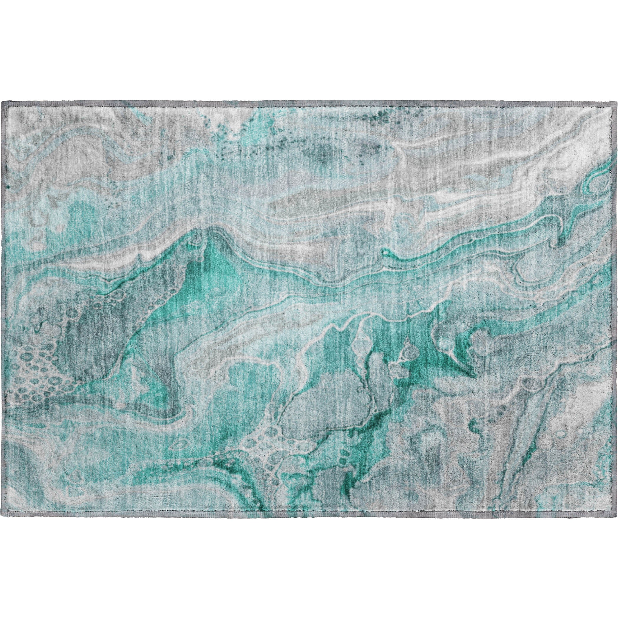 Kotor Machine Washable Transitional Teal Rug 1'8" x 2'6" #shape_Rectangle