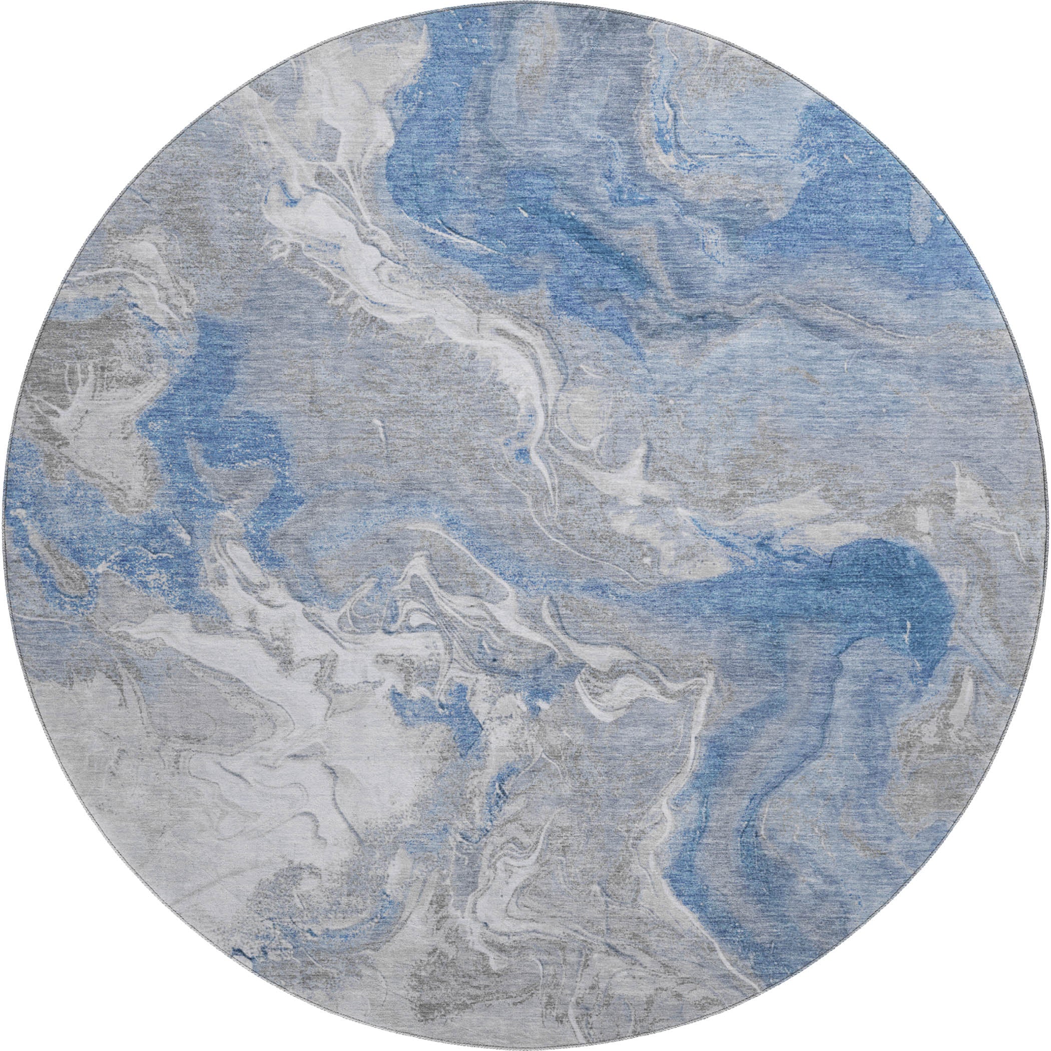 Sarajevo Machine Washable Transitional Blue Rug 8' x 8' #shape_Round