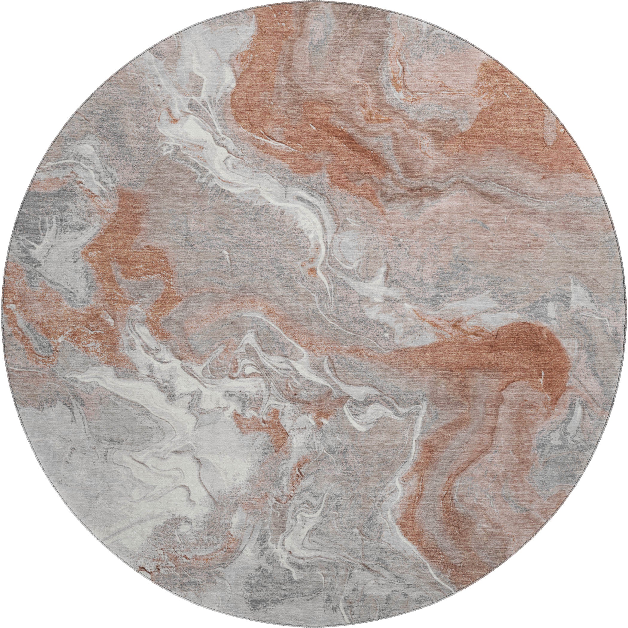 Sarajevo Machine Washable Transitional Salmon Orange Rug 8' x 8' #shape_Round