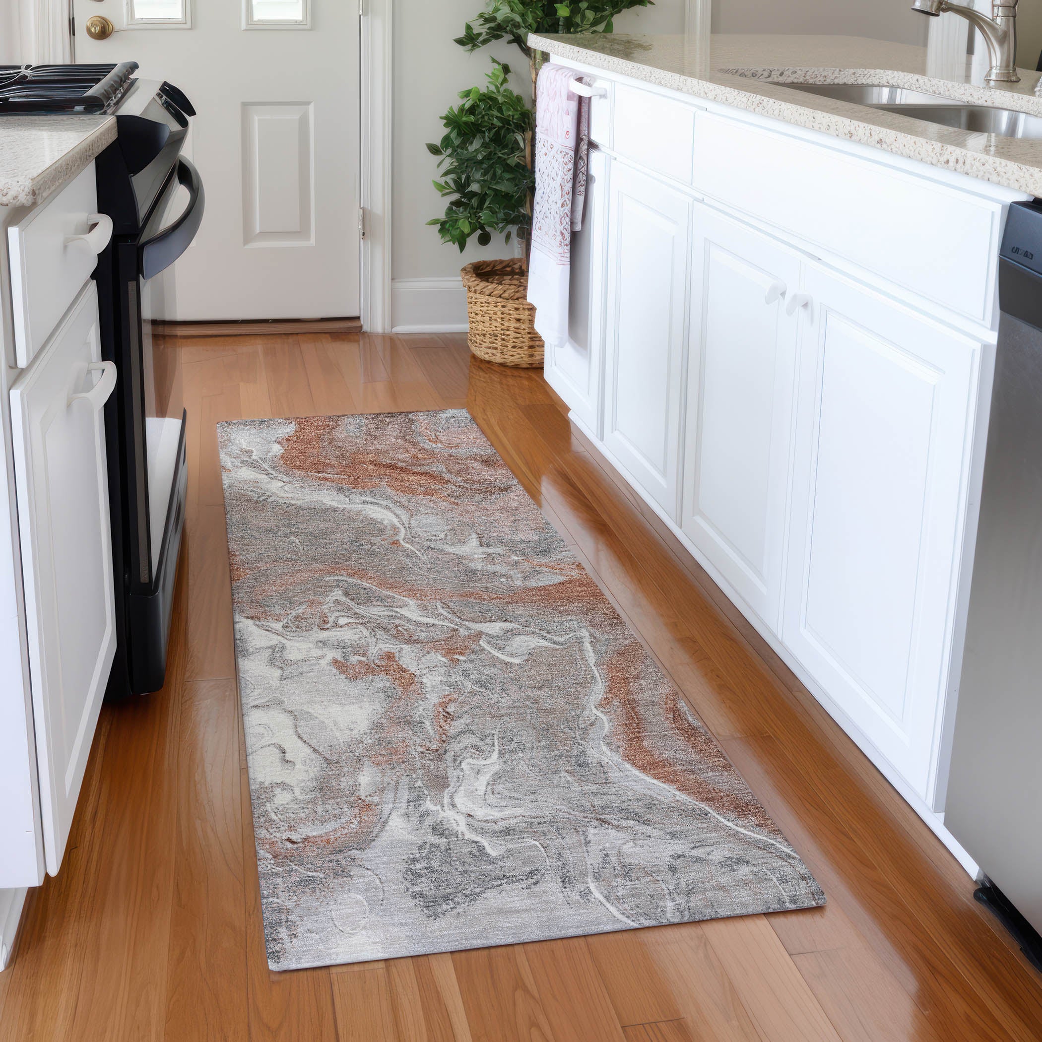 Sarajevo Machine Washable Transitional Salmon Orange Rug 2'3" x 7'6" #shape_Runner