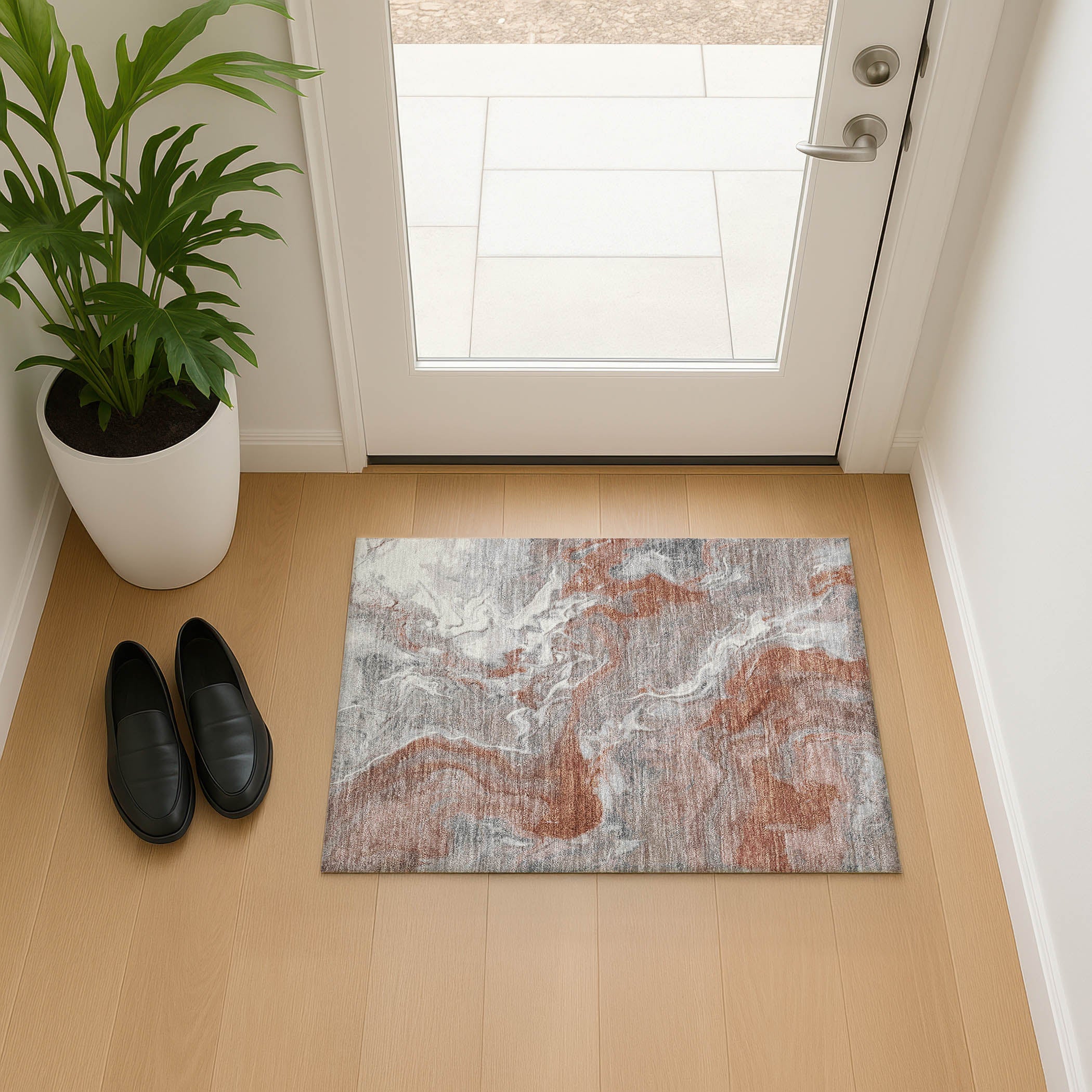 Sarajevo Machine Washable Transitional Salmon Orange Rug 1'8" x 2'6" #shape_Rectangle