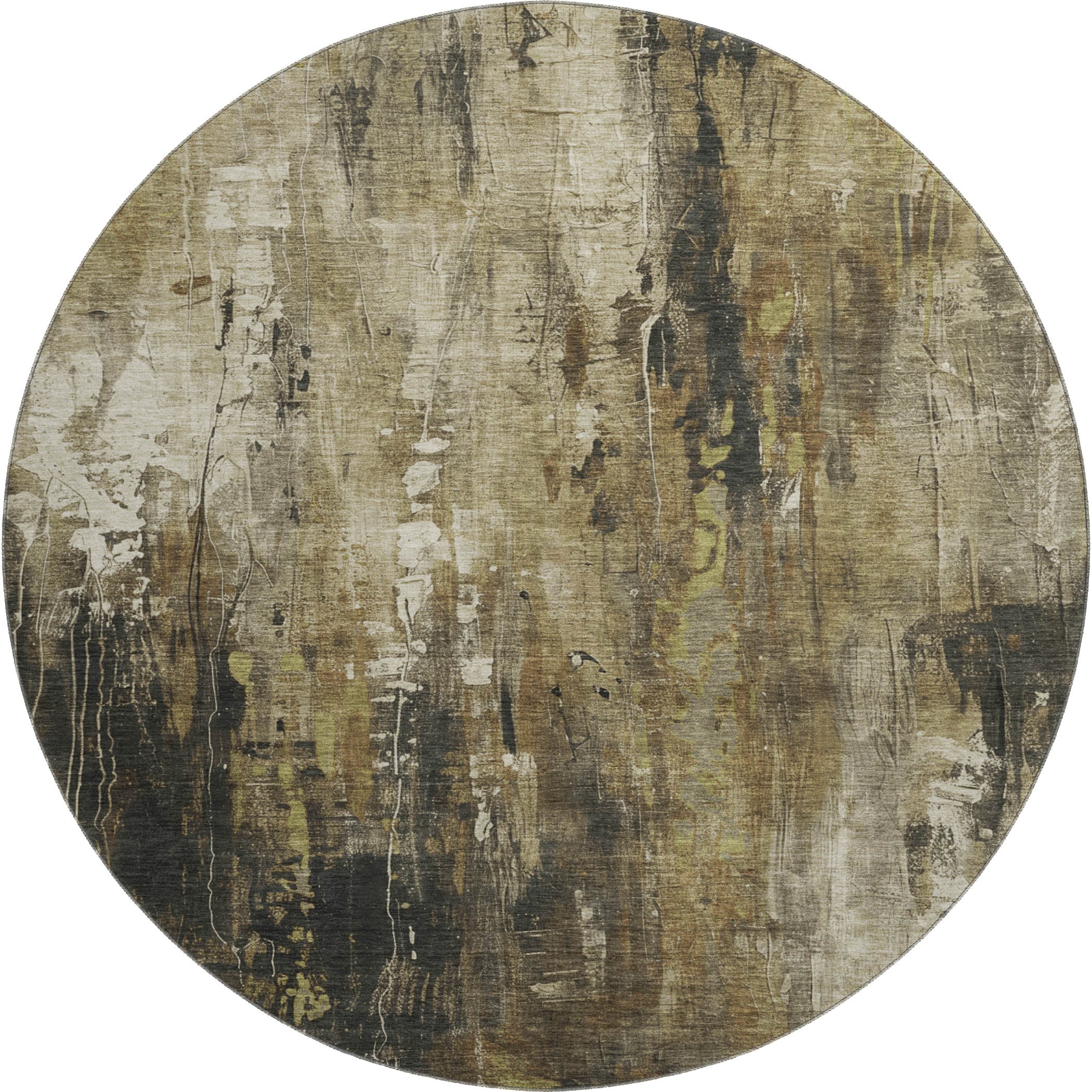 Mdina Machine Washable Transitional Beige Brown Rug 8' x 8' #shape_Round