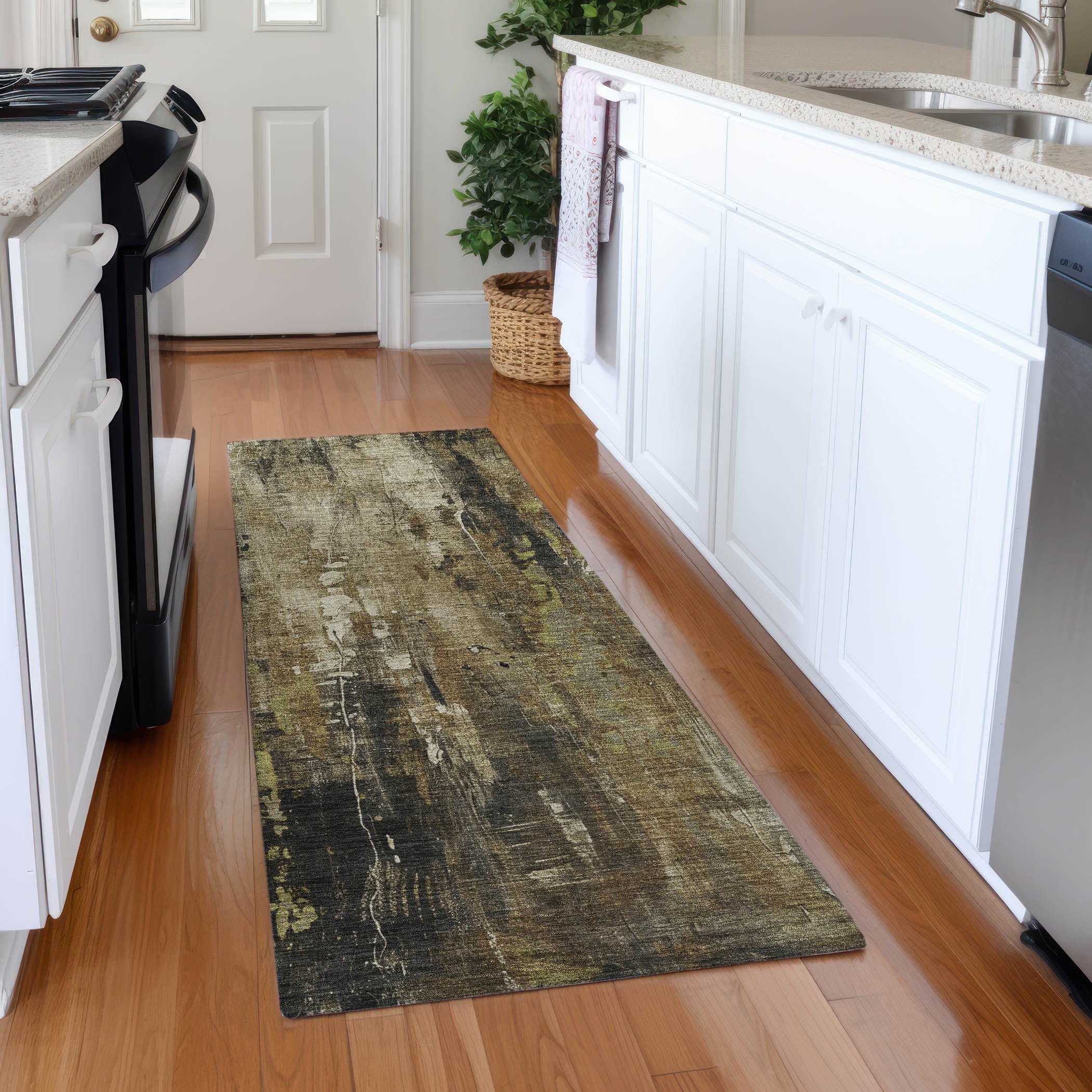 Mdina Machine Washable Transitional Beige Brown Rug 2'3" x 7'6" #shape_Runner