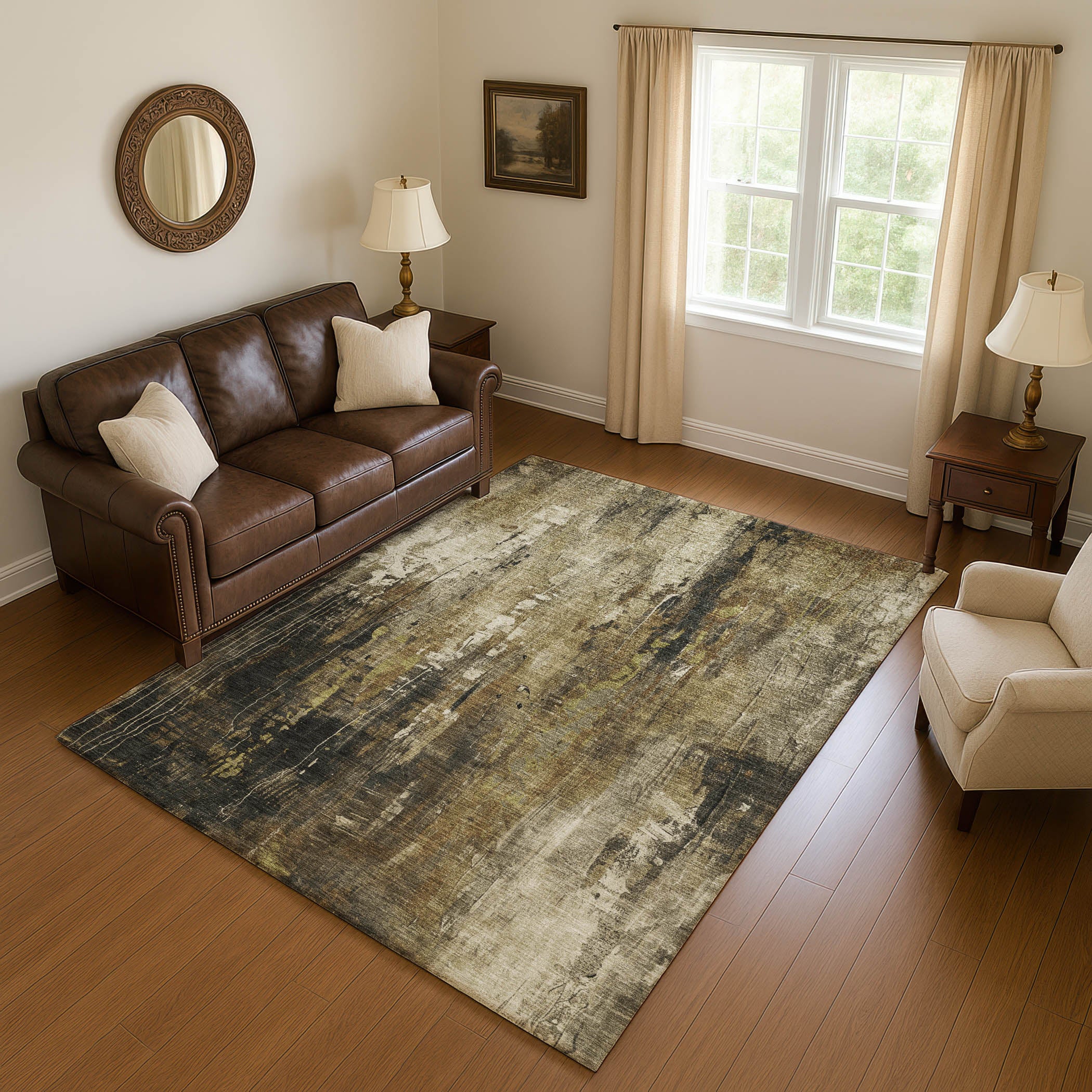 Mdina Machine Washable Transitional Beige Brown Rug 2'6" x 3'10" #shape_Rectangle