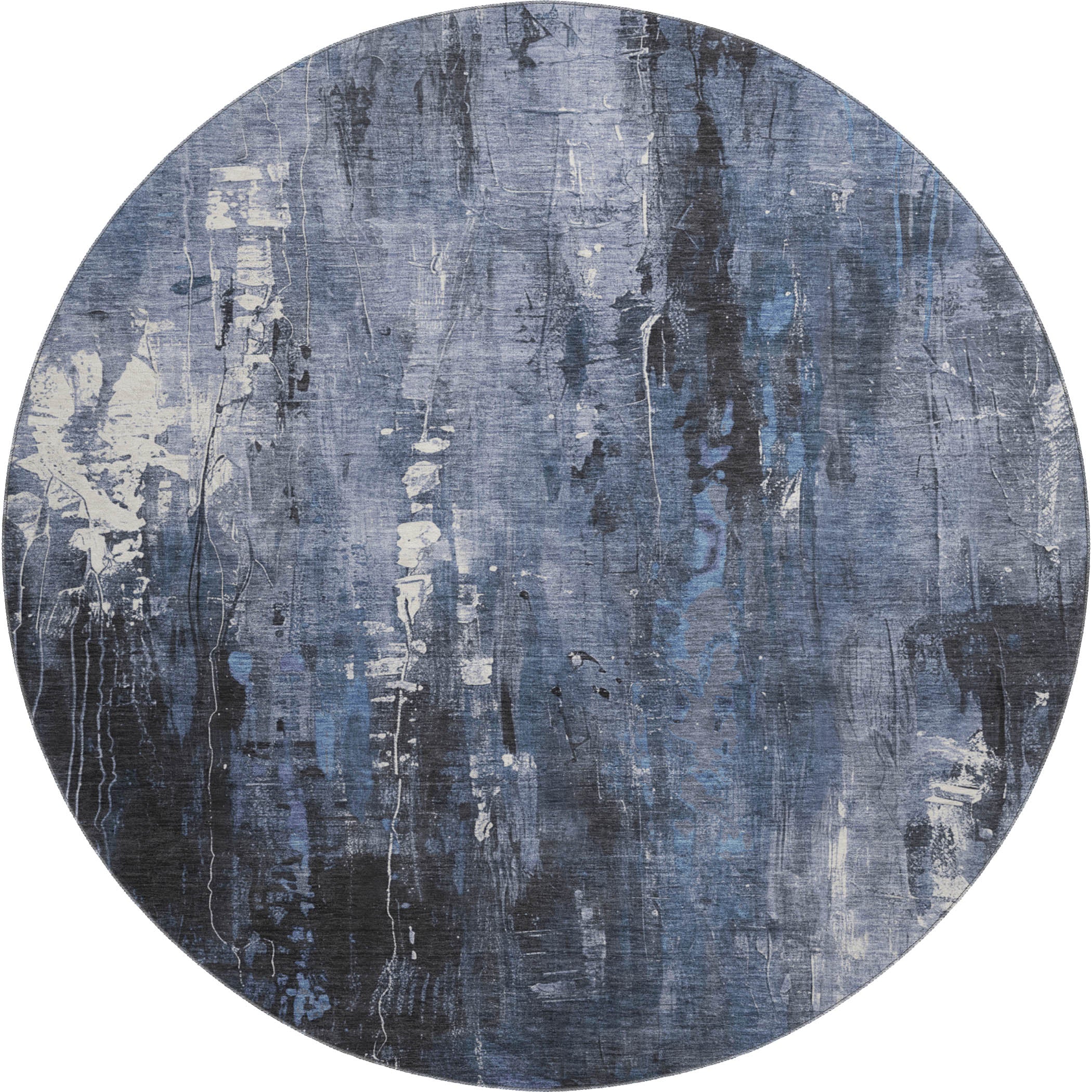 Mdina Machine Washable Transitional Blue Rug 8' x 8' #shape_Round
