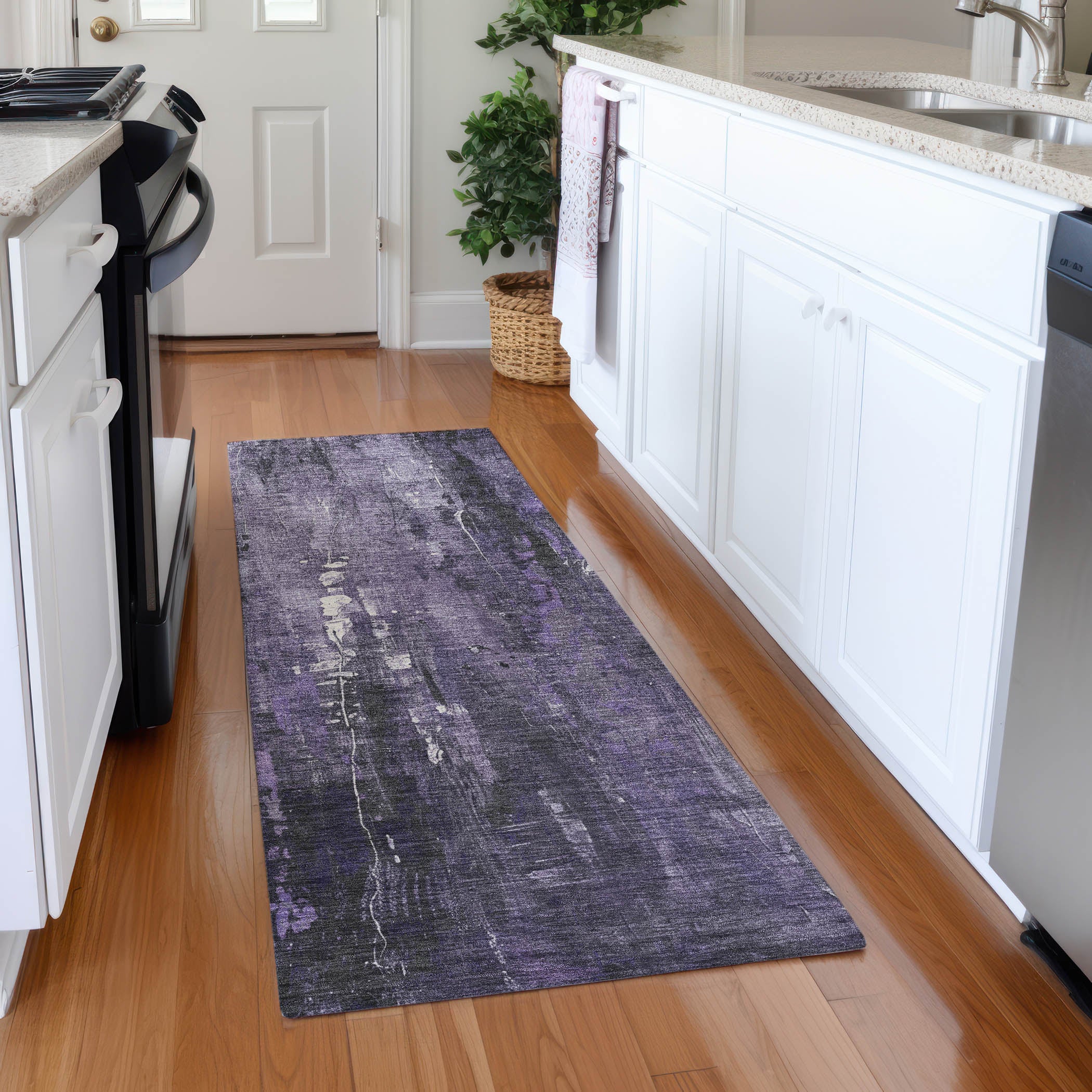 Mdina Machine Washable Transitional Purple Rug 2'3" x 7'6" #shape_Runner