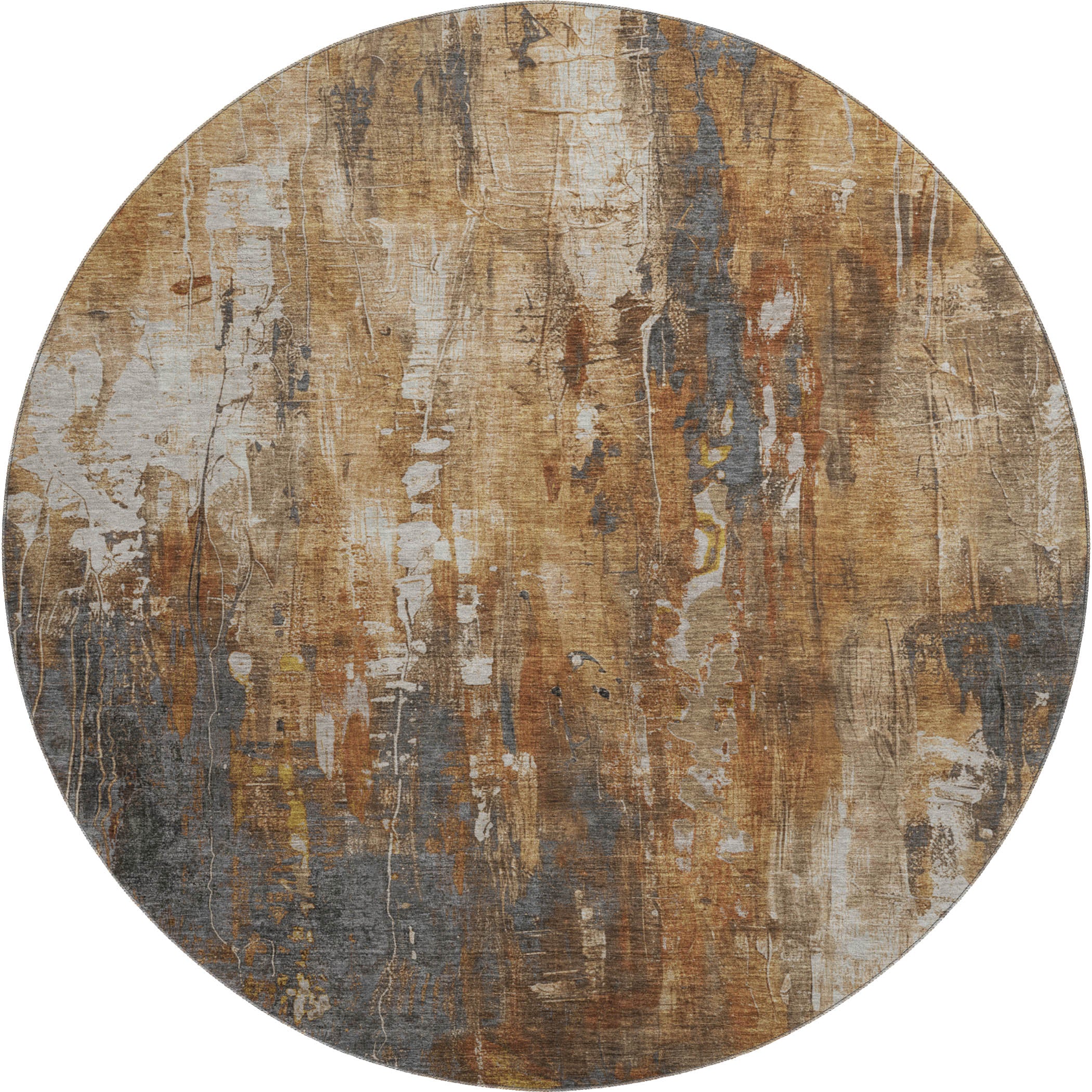 Mdina Machine Washable Transitional Rust Orange Rug 8' x 8' #shape_Round