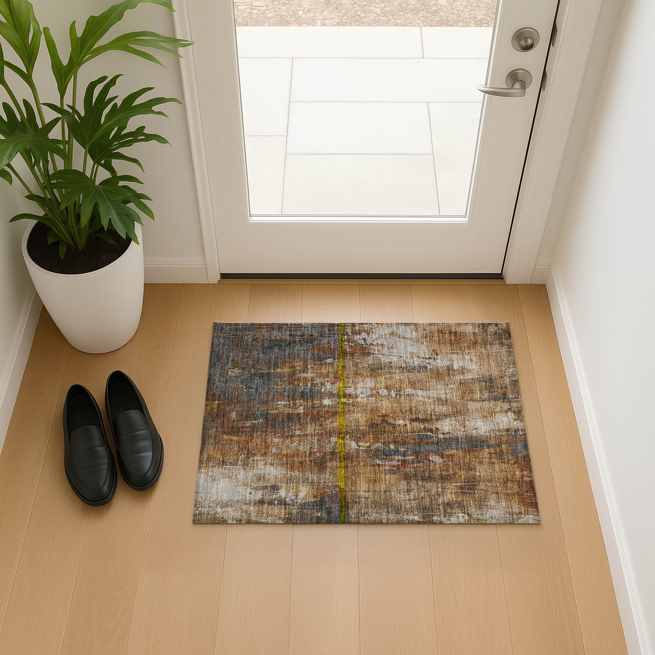 Mdina Machine Washable Transitional Rust Orange Rug 1'8" x 2'6" #shape_Rectangle