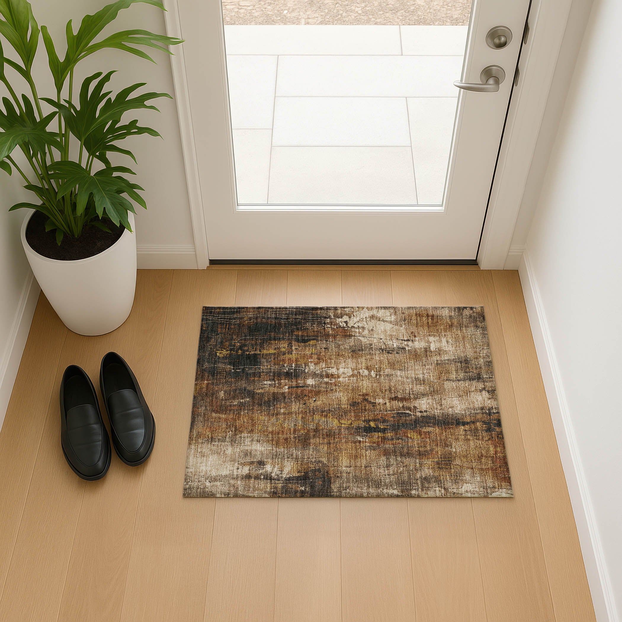 Mdina Machine Washable Transitional Taupe Brown Rug 1'8" x 2'6" #shape_Rectangle