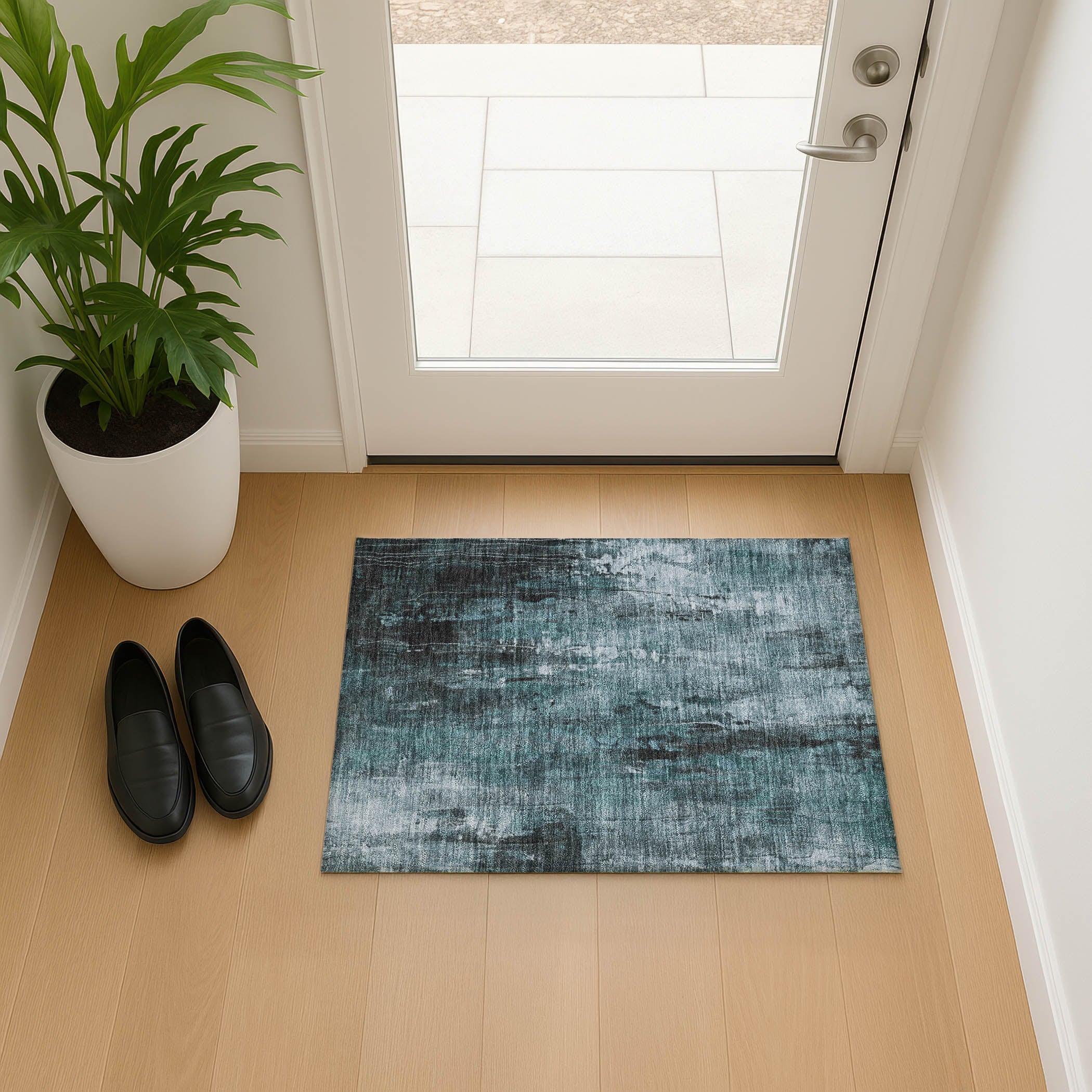 Mdina Machine Washable Transitional Teal Rug 1'8" x 2'6" #shape_Rectangle