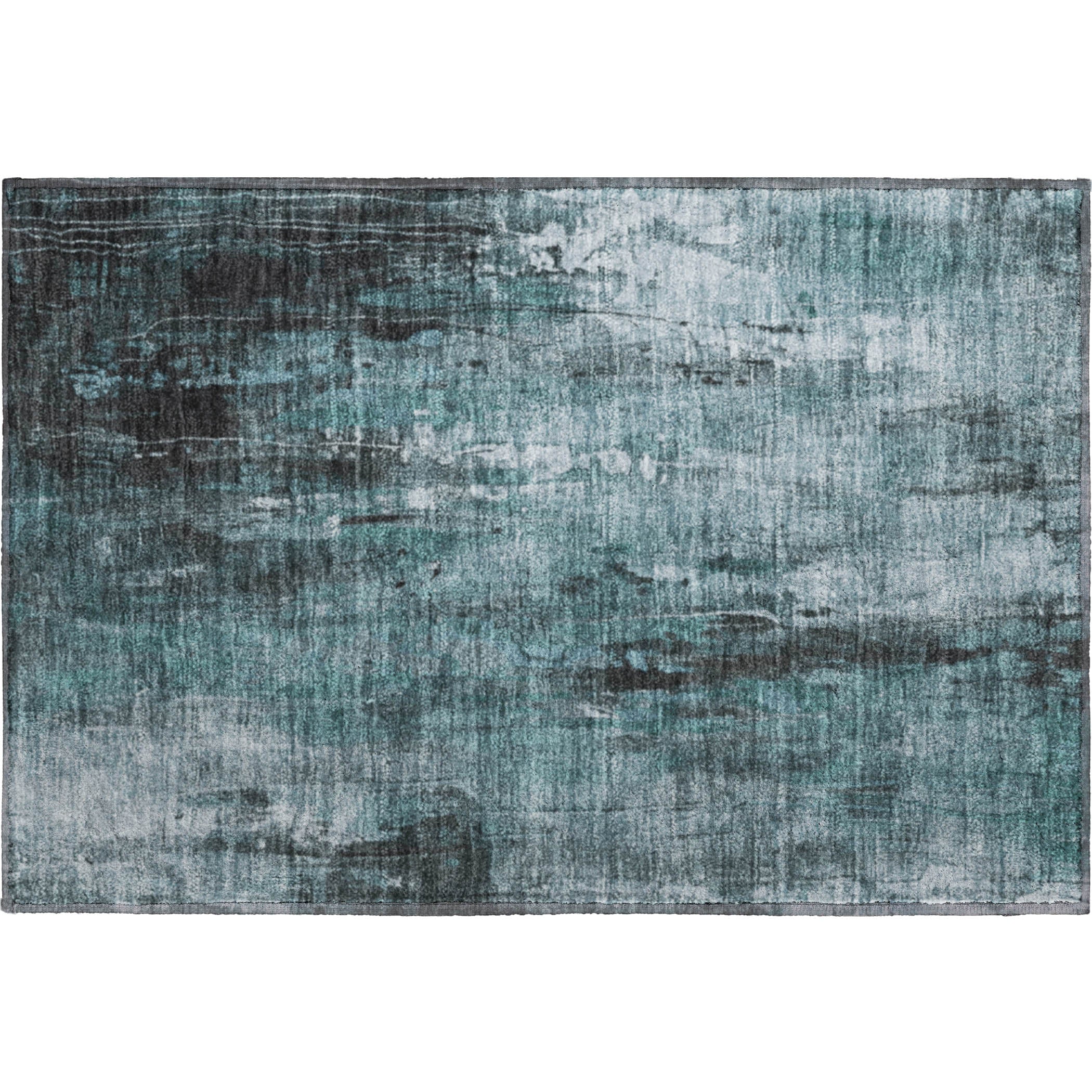 Mdina Machine Washable Transitional Teal Rug 1'8" x 2'6" #shape_Rectangle