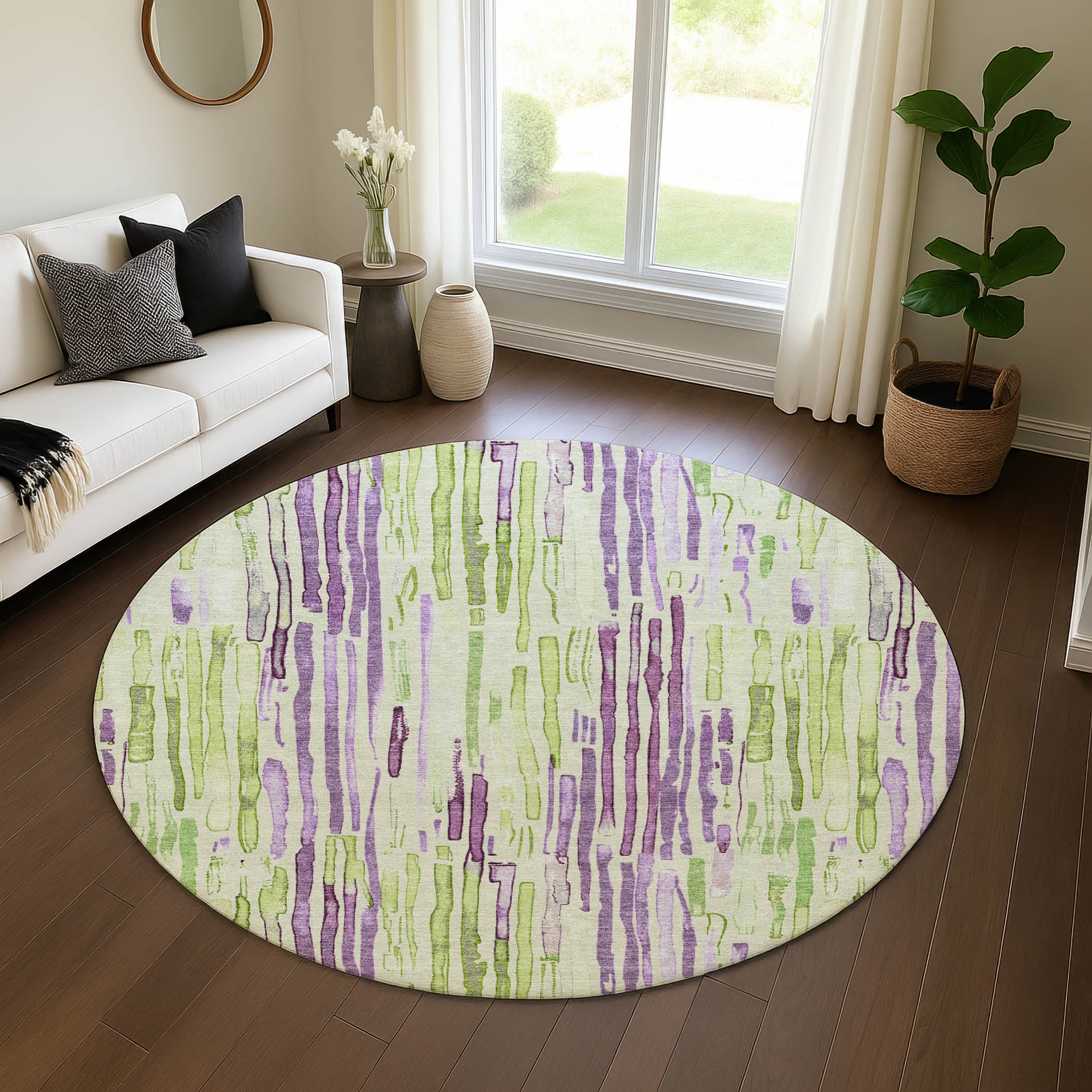 Prague Machine Washable Transitional Aloe Green Rug 8' x 8' #shape_Round