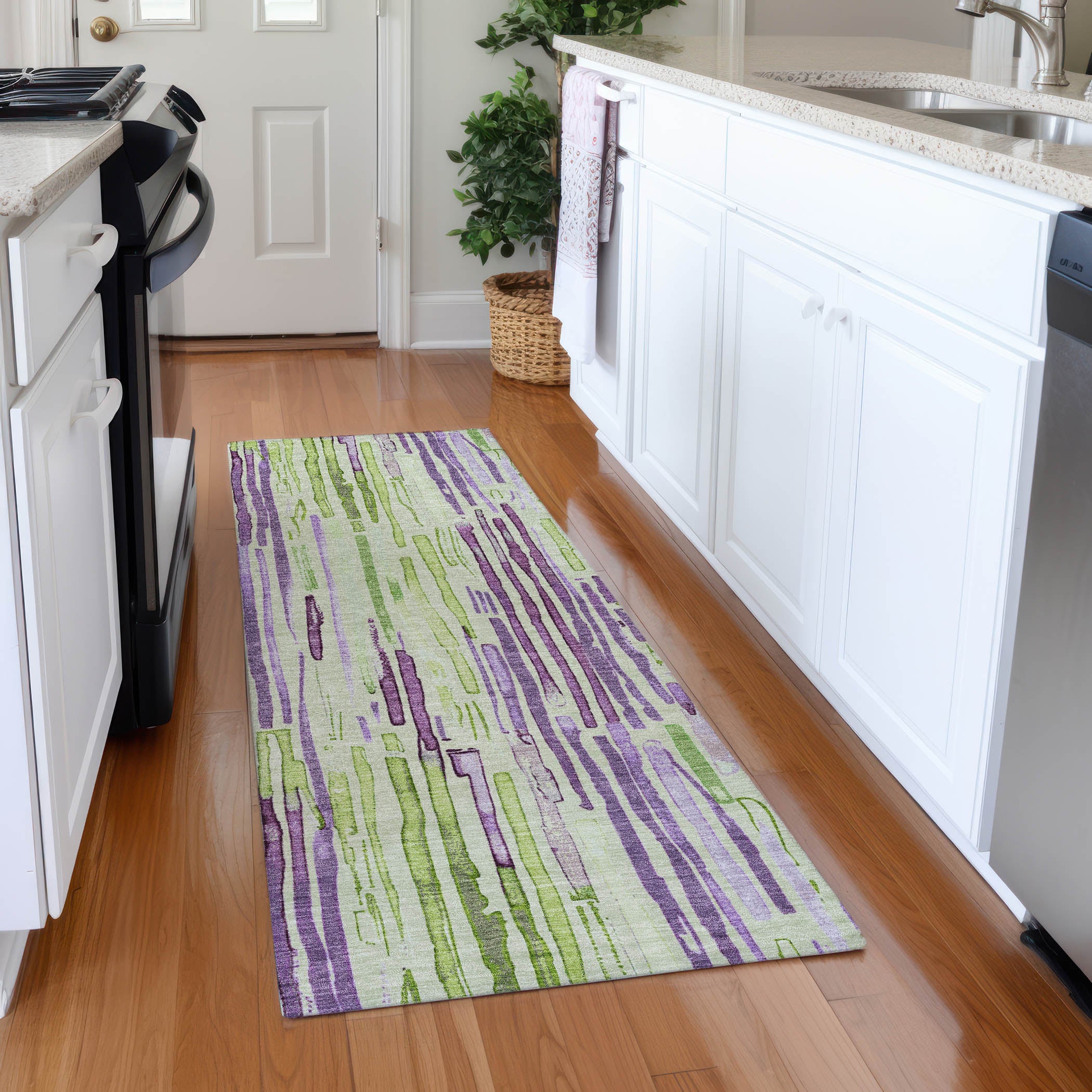 Prague Machine Washable Transitional Aloe Green Rug 2'3" x 7'6" #shape_Runner