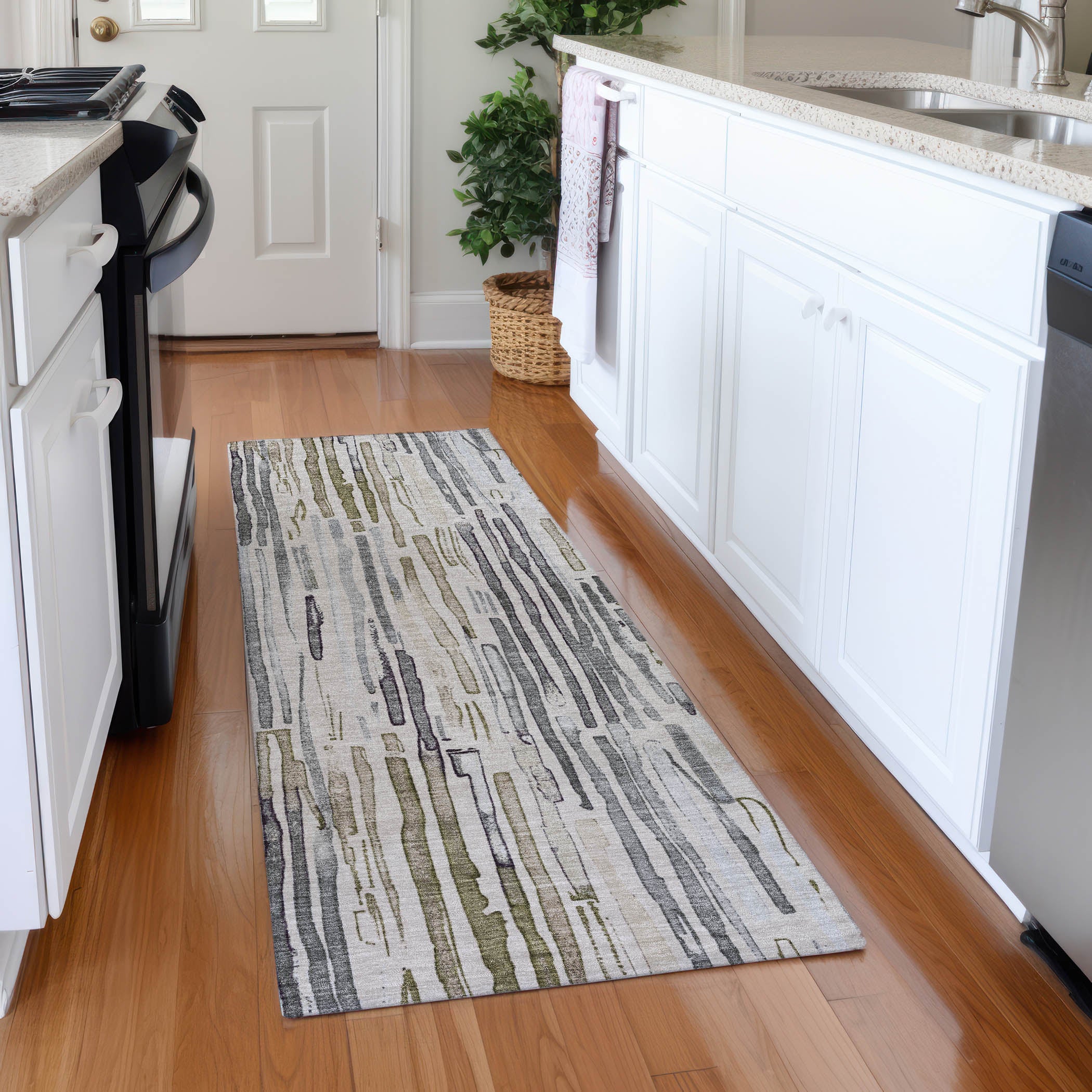 Prague Machine Washable Transitional Beige Brown Rug 2'3" x 7'6" #shape_Runner