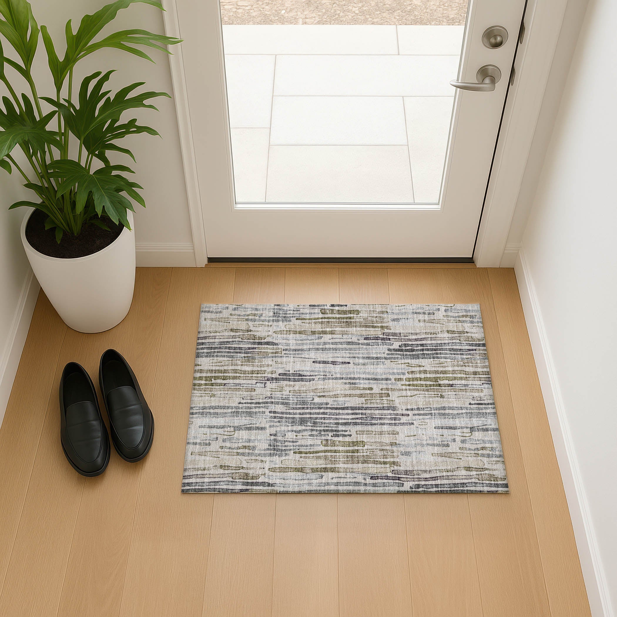 Prague Machine Washable Transitional Beige Brown Rug 1'8" x 2'6" #shape_Rectangle