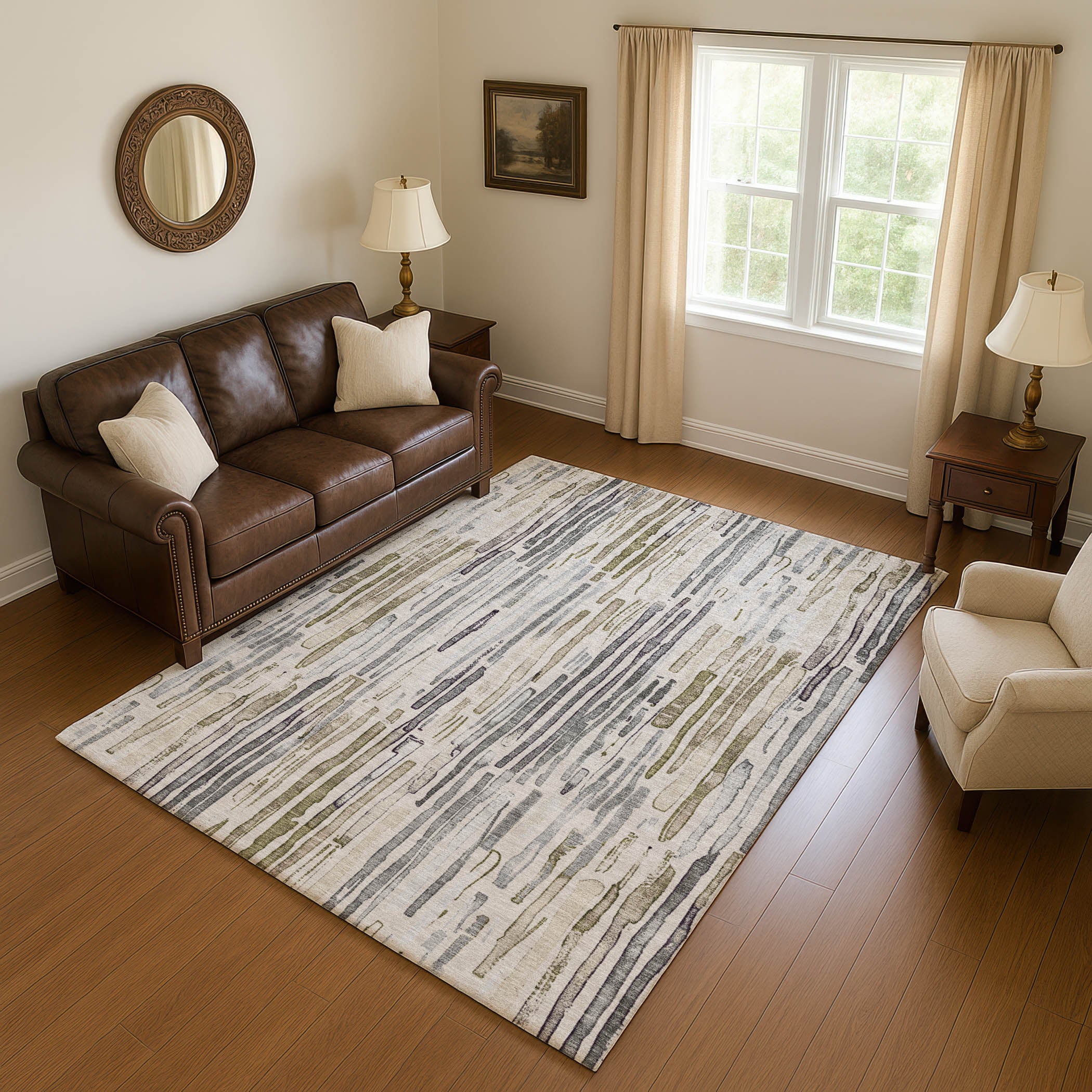 Prague Machine Washable Transitional Beige Brown Rug 2'6" x 3'10" #shape_Rectangle