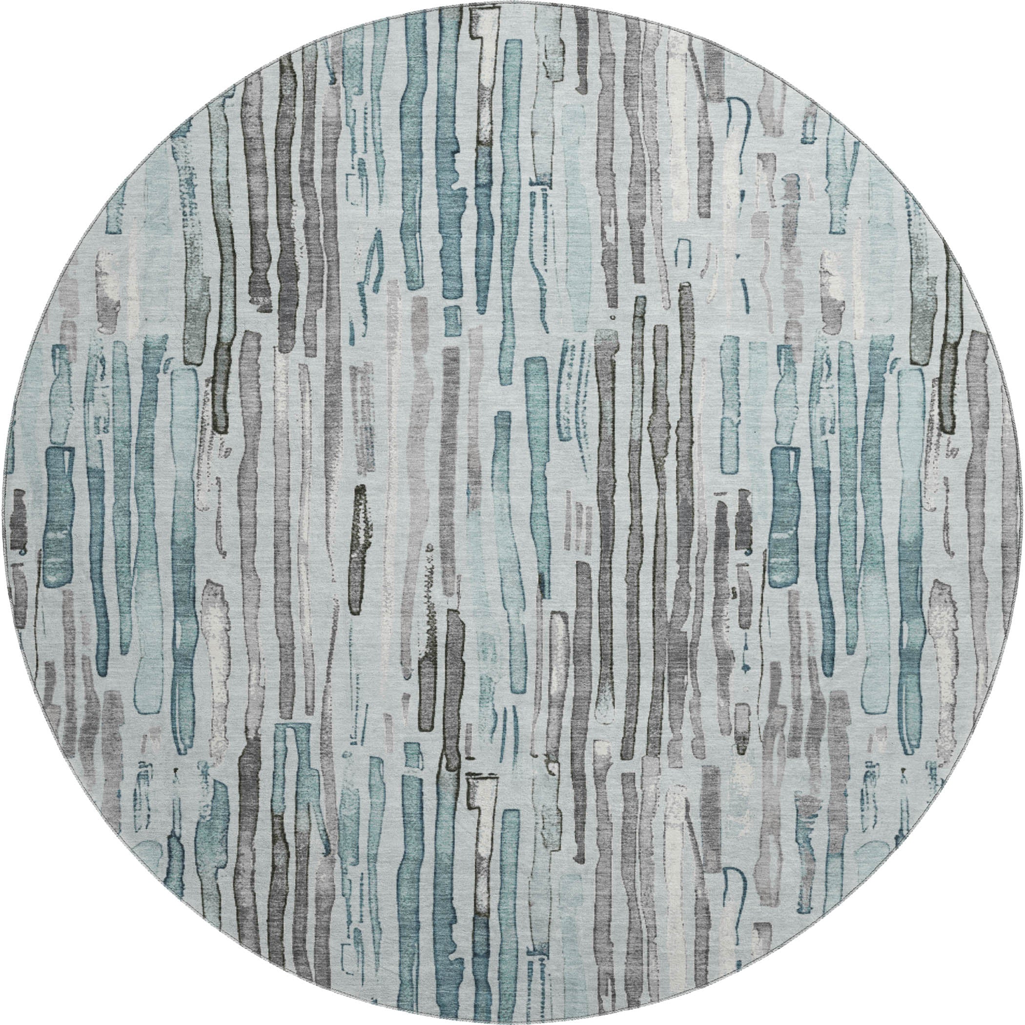 Prague Machine Washable Transitional Teal Rug 8' x 8' #shape_Round