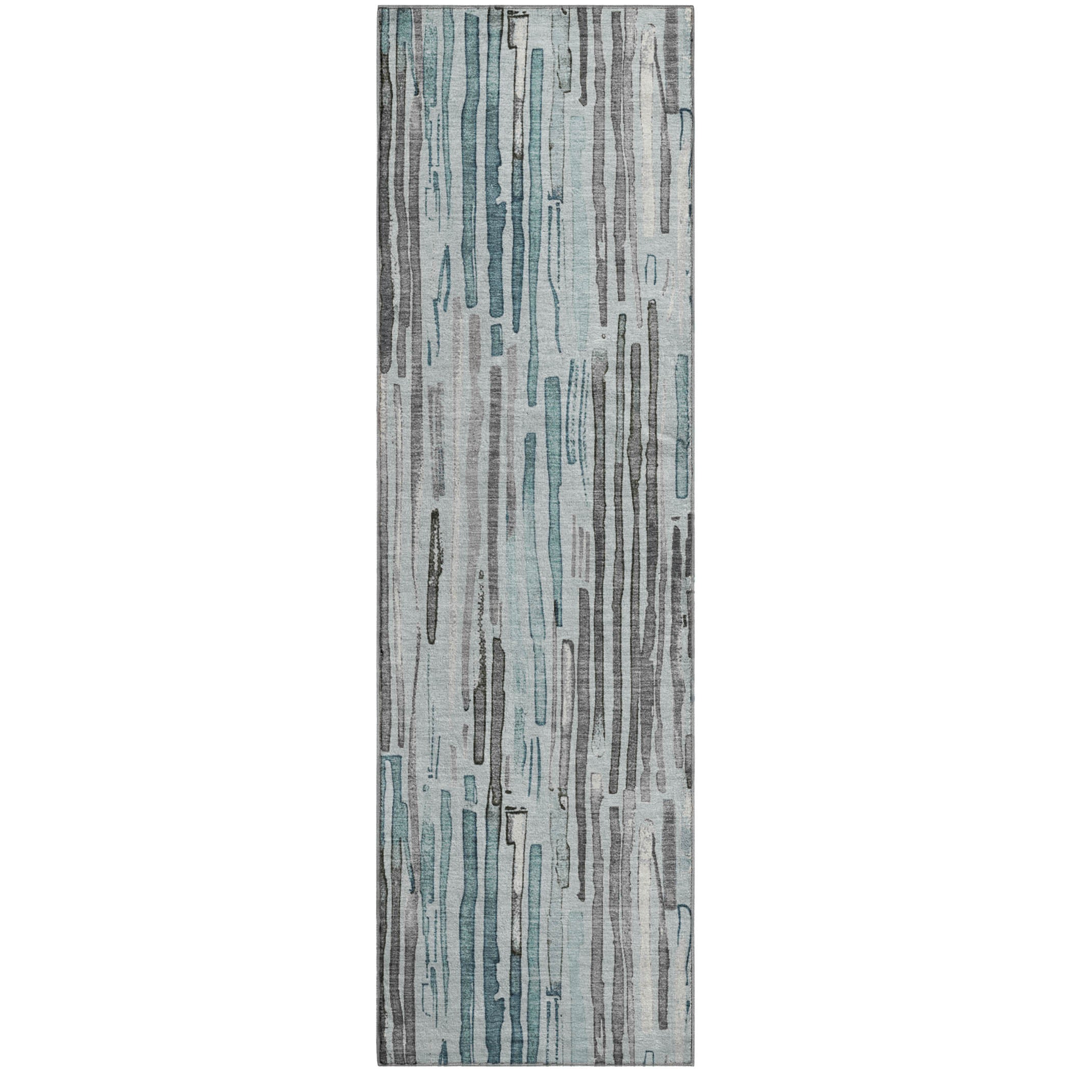Prague Machine Washable Transitional Teal Rug 2'3" x 7'6" #shape_Runner