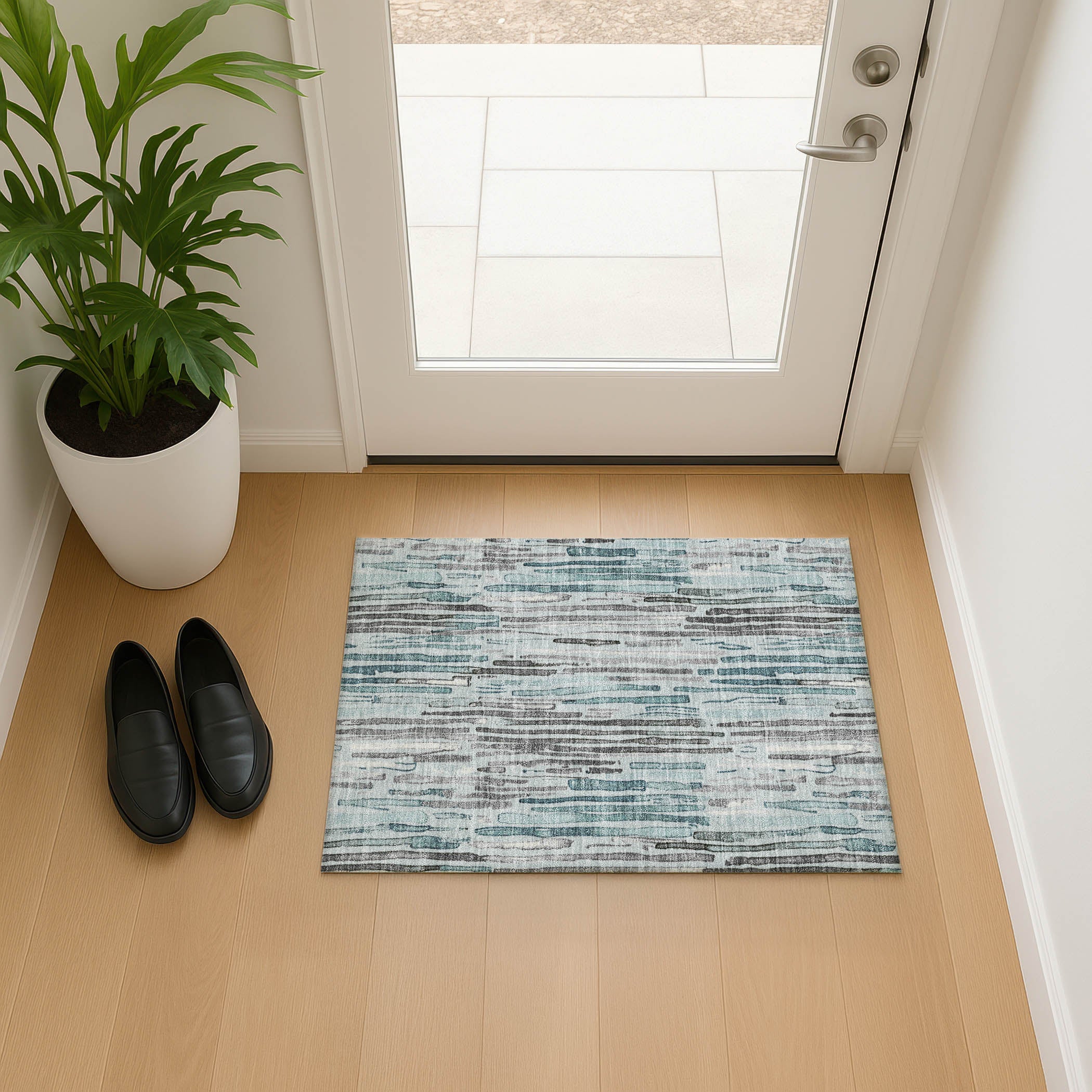 Prague Machine Washable Transitional Teal Rug 1'8" x 2'6" #shape_Rectangle