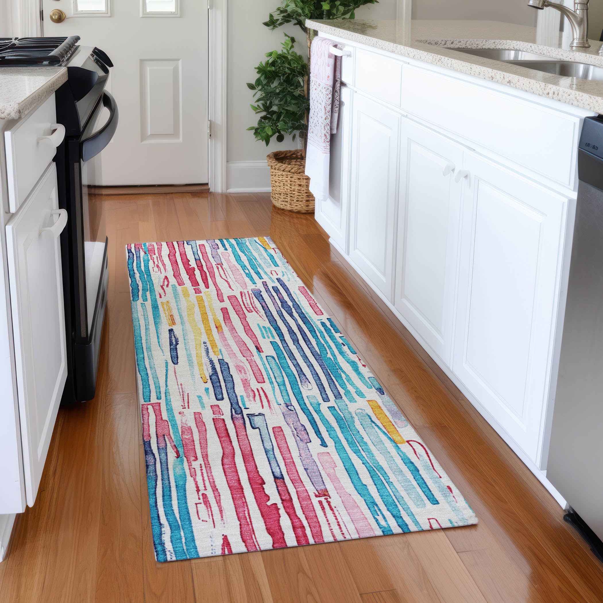 Prague Machine Washable Transitional White Ivory Rug 2'3" x 7'6" #shape_Runner
