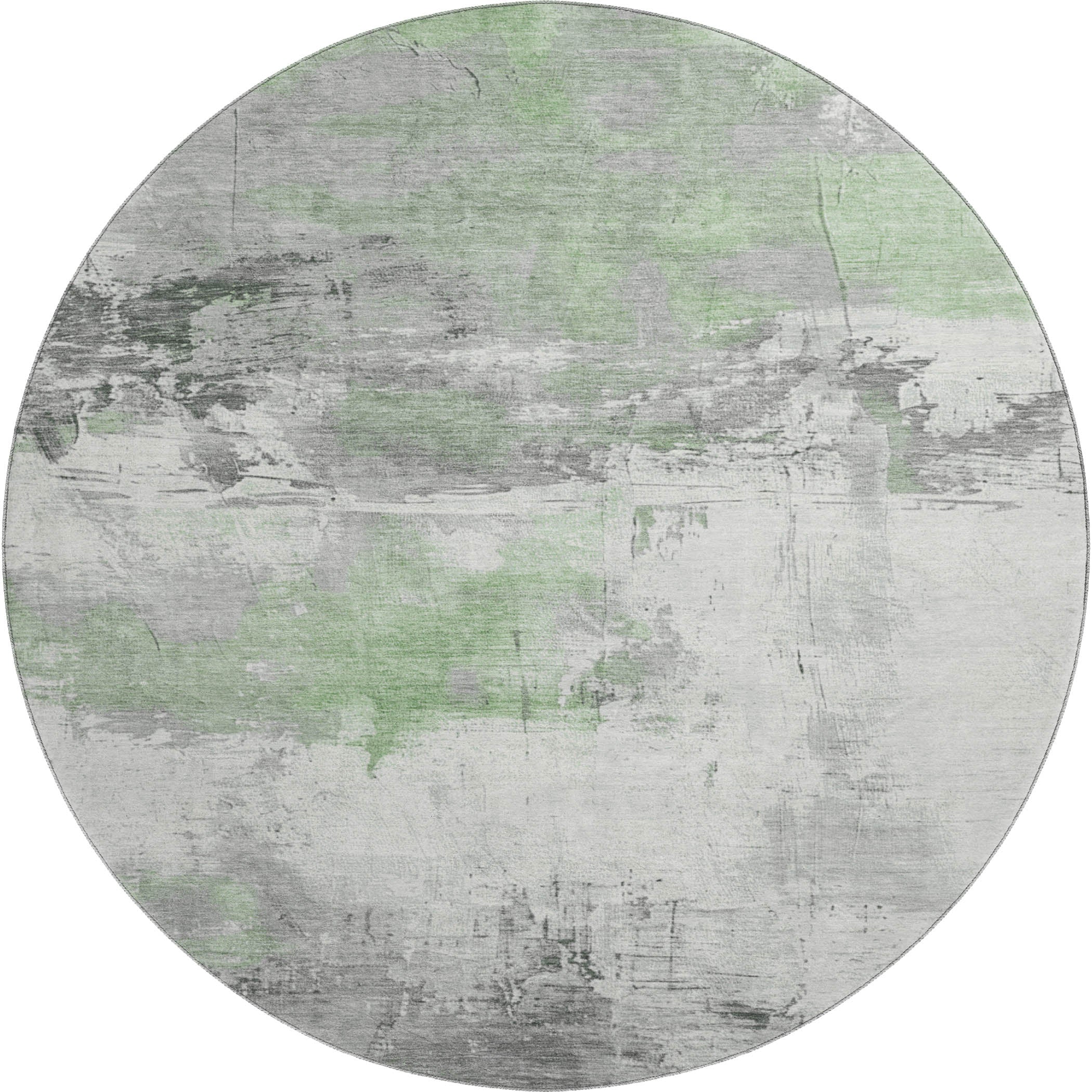 Bern Machine Washable Transitional Aloe Green Rug 8' x 8' #shape_Round
