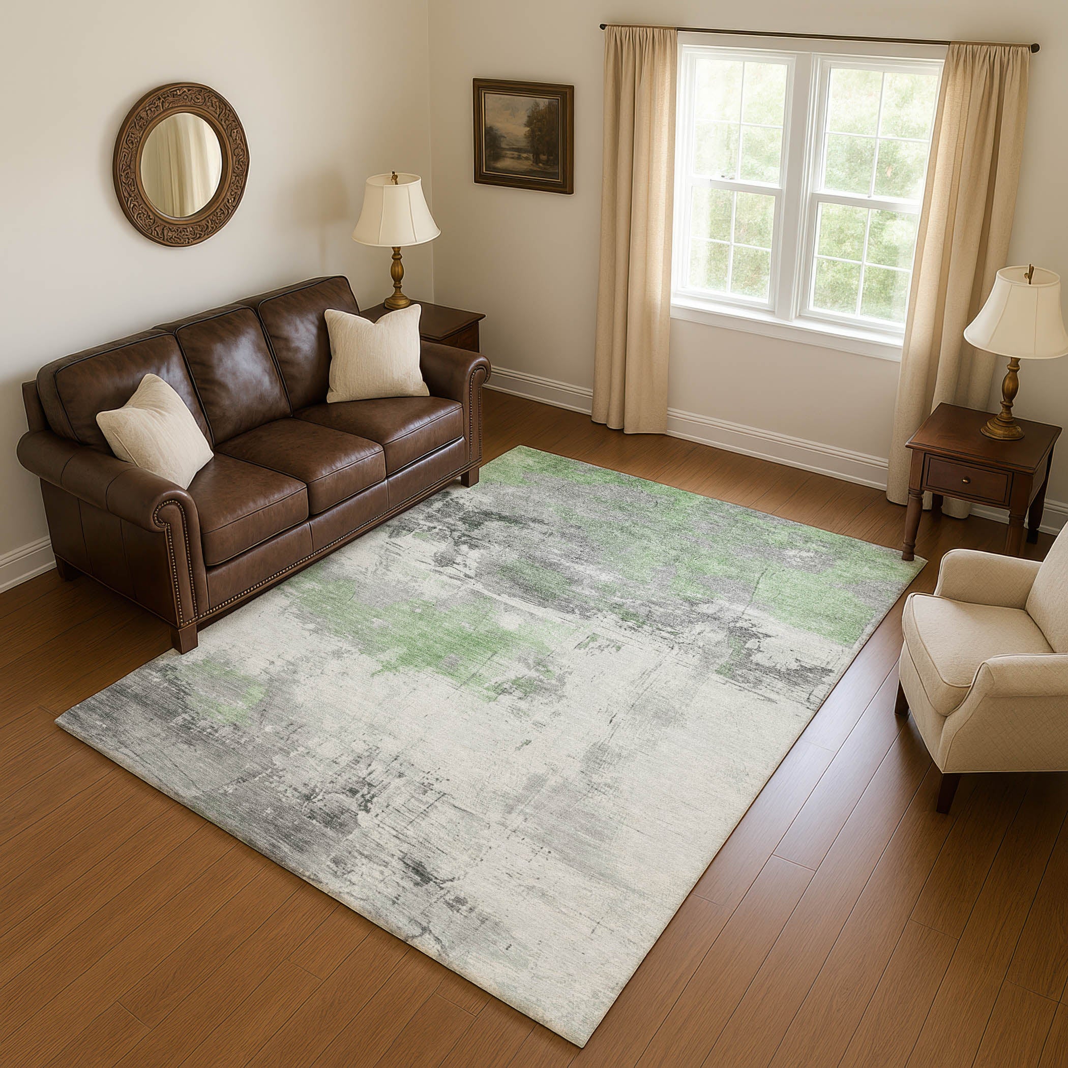 Bern Machine Washable Transitional Aloe Green Rug 2'6" x 3'10" #shape_Rectangle