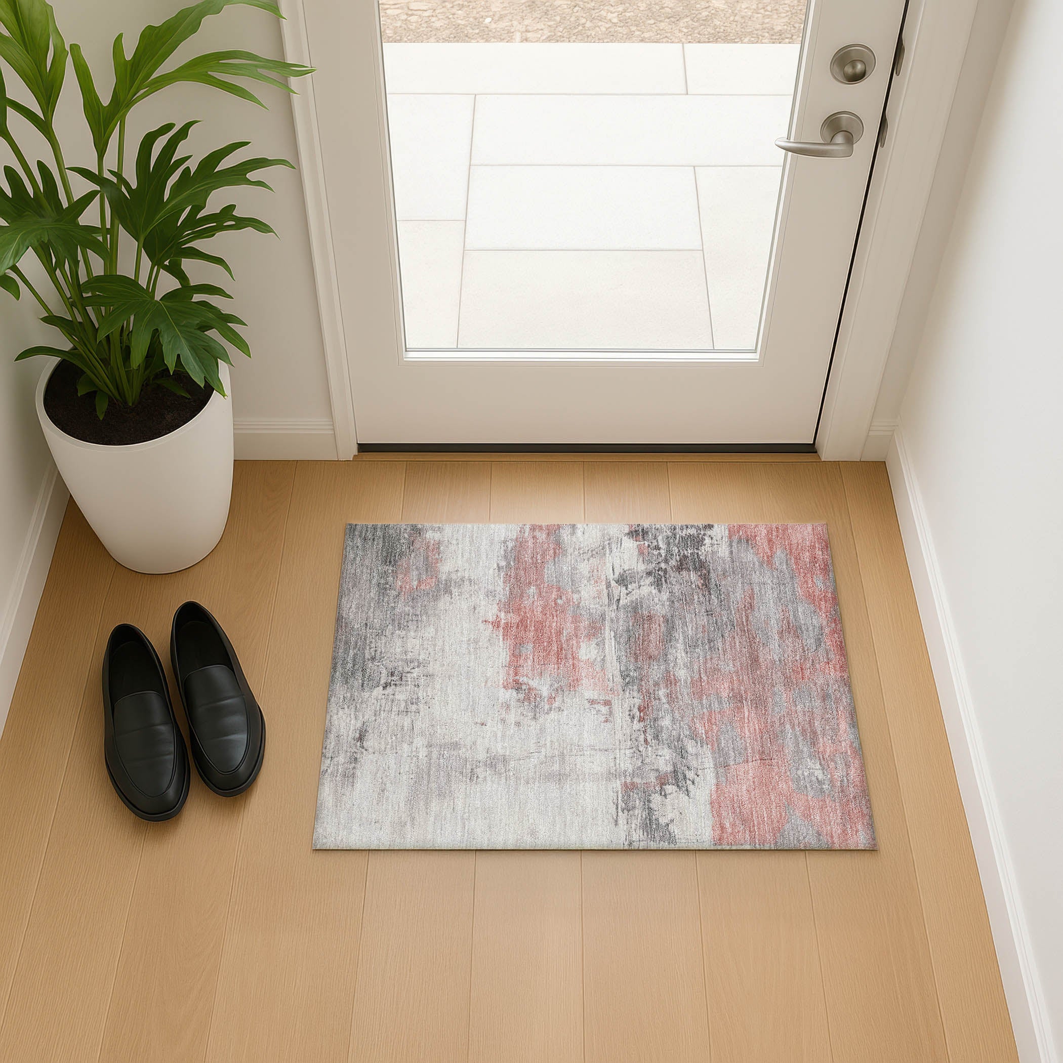 Bern Machine Washable Transitional Coral Orange Rug 1'8" x 2'6" #shape_Rectangle