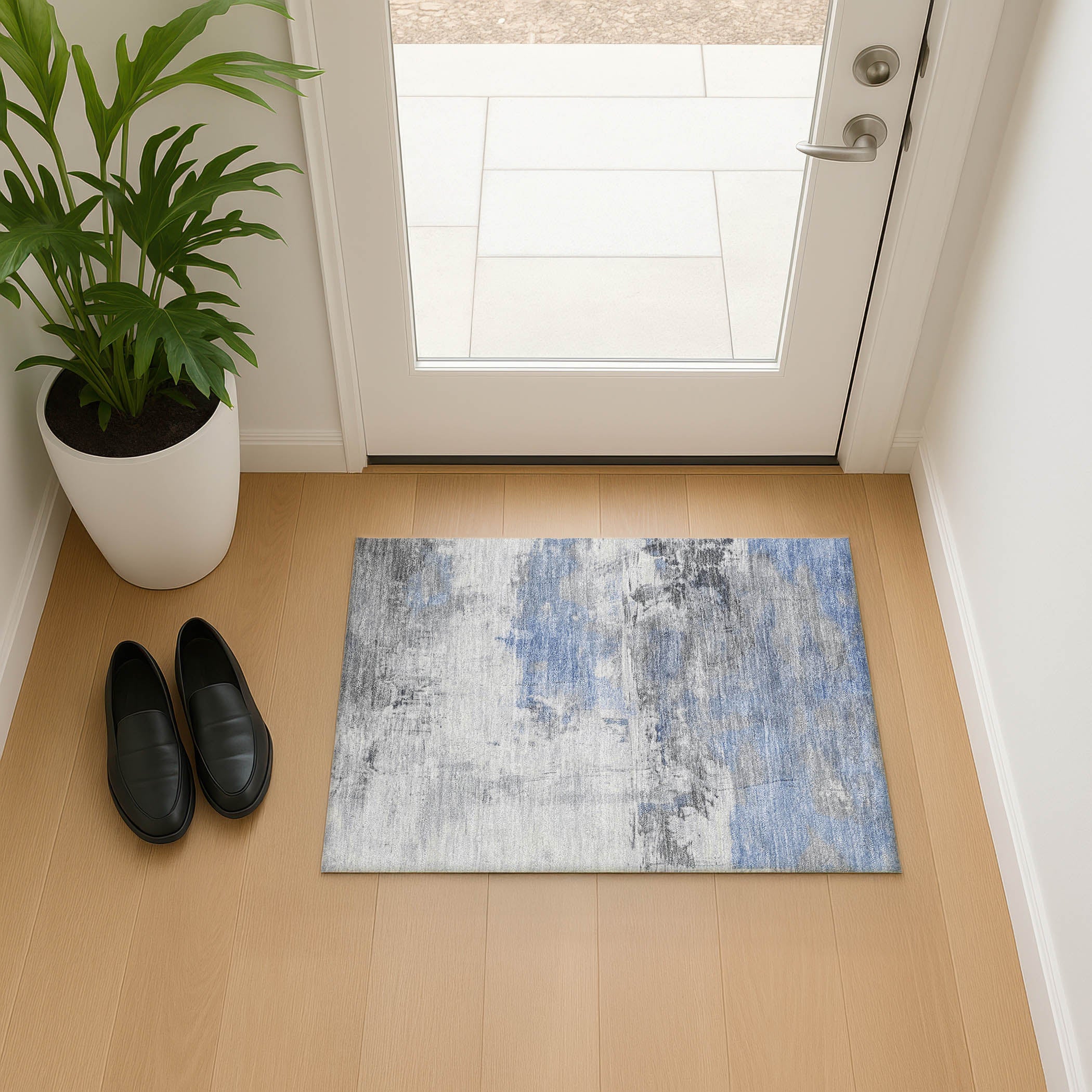 Bern Machine Washable Transitional Denim Blue Rug 1'8" x 2'6" #shape_Rectangle