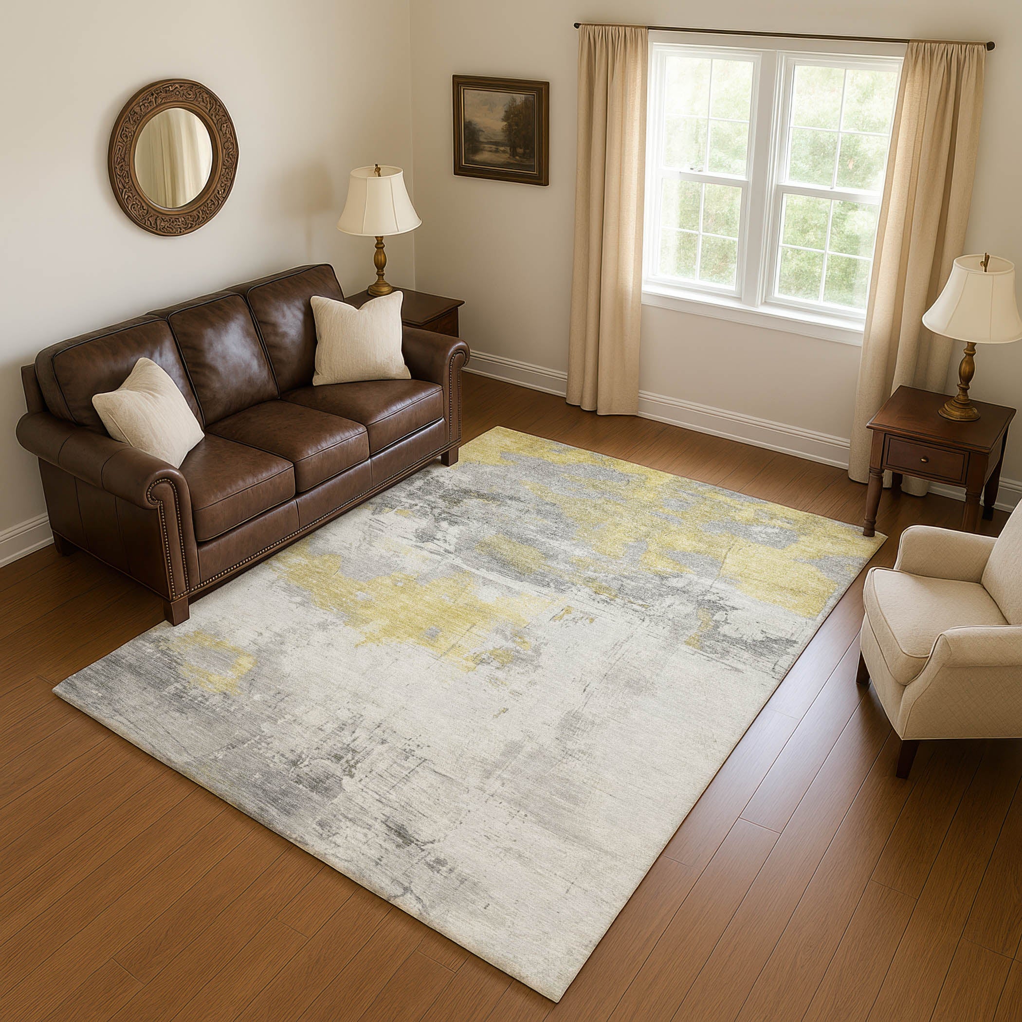 Bern Machine Washable Transitional Gold Rug 2'6" x 3'10" #shape_Rectangle