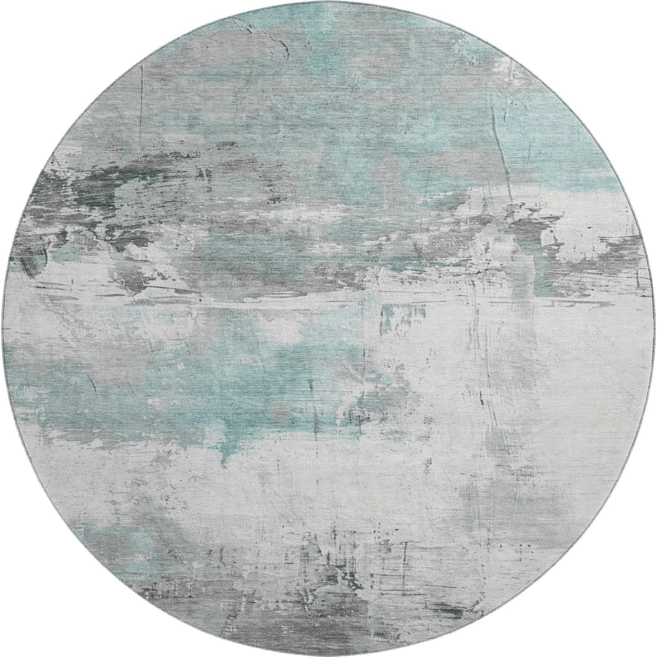 Bern Machine Washable Transitional Teal Rug 8' x 8' #shape_Round