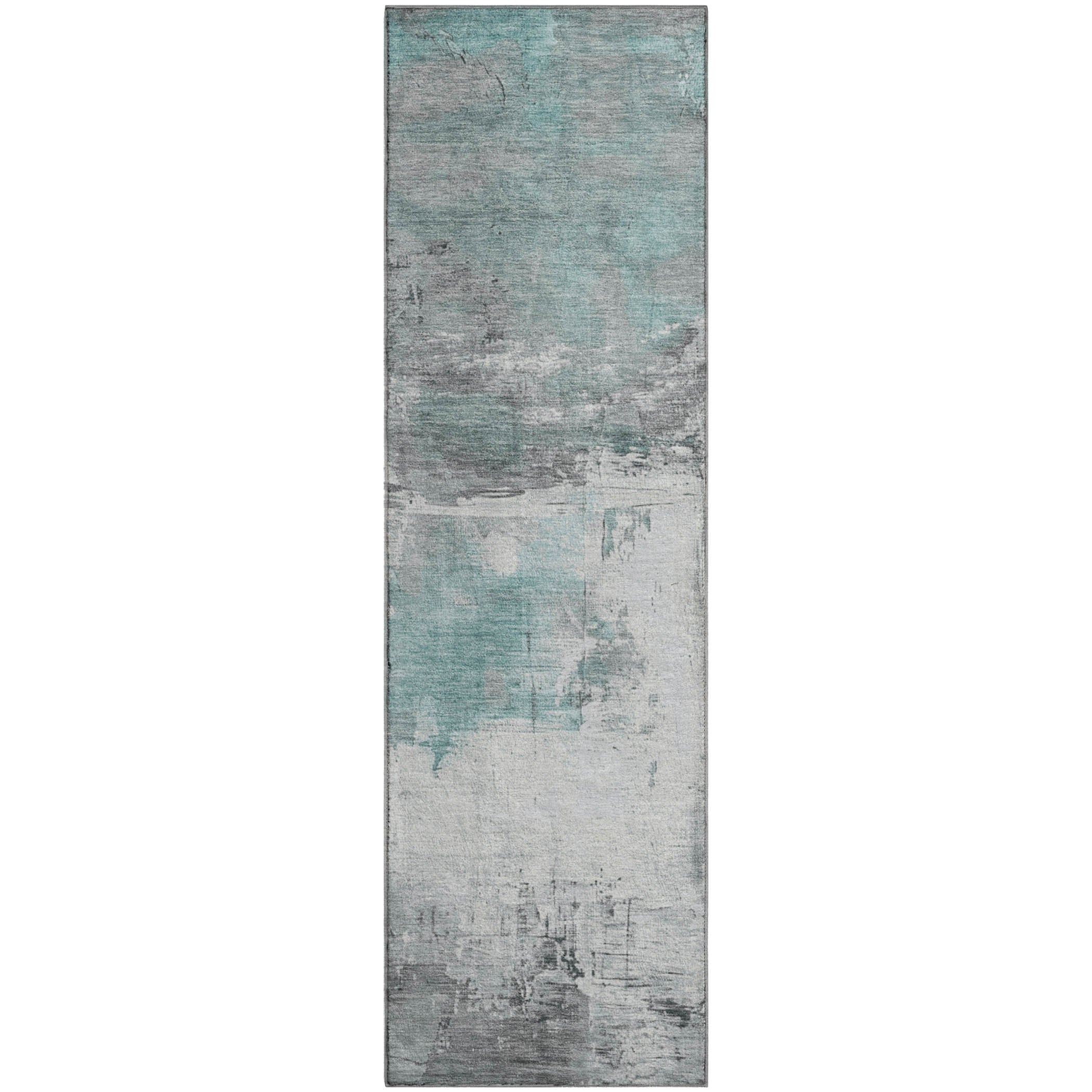 Bern Machine Washable Transitional Teal Rug 2'3" x 7'6" #shape_Runner