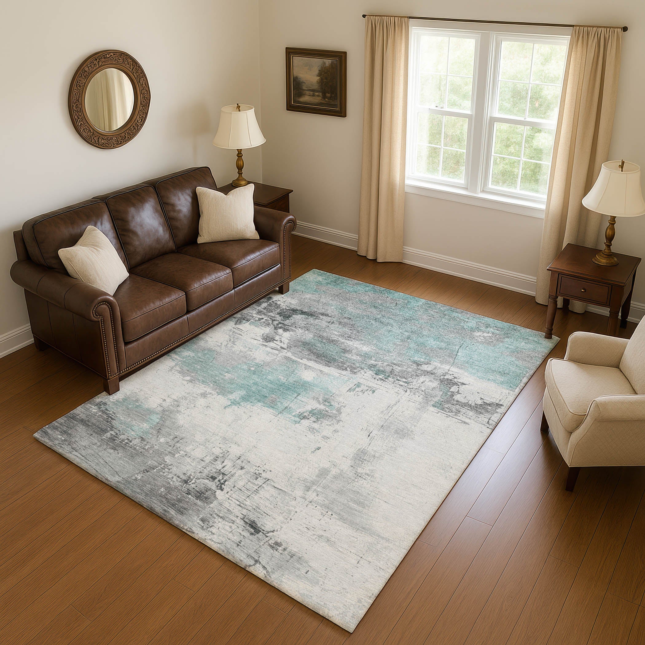 Bern Machine Washable Transitional Teal Rug 2'6" x 3'10" #shape_Rectangle