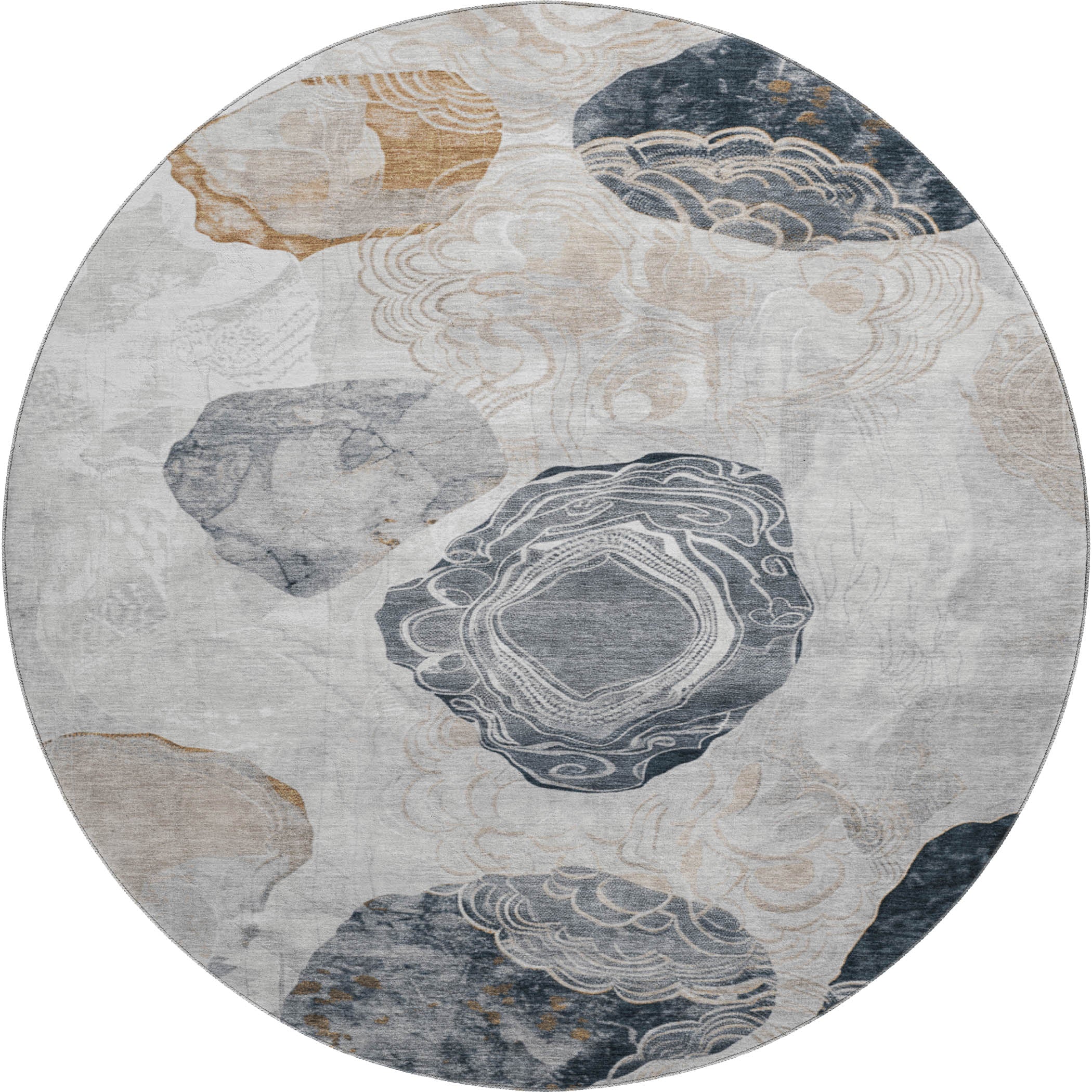 Baku Machine Washable Transitional Gray Rug 8' x 8' #shape_Round